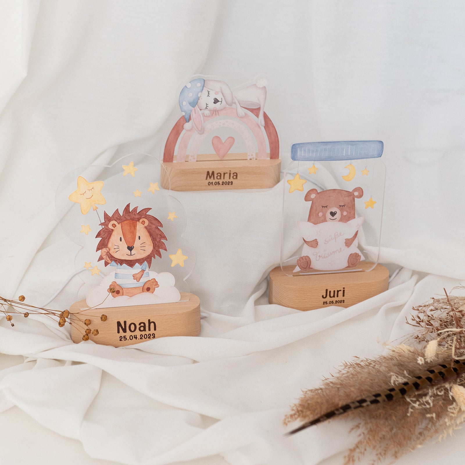 LED Nachtlicht Kinder personalisiert - Löwe Aquarell