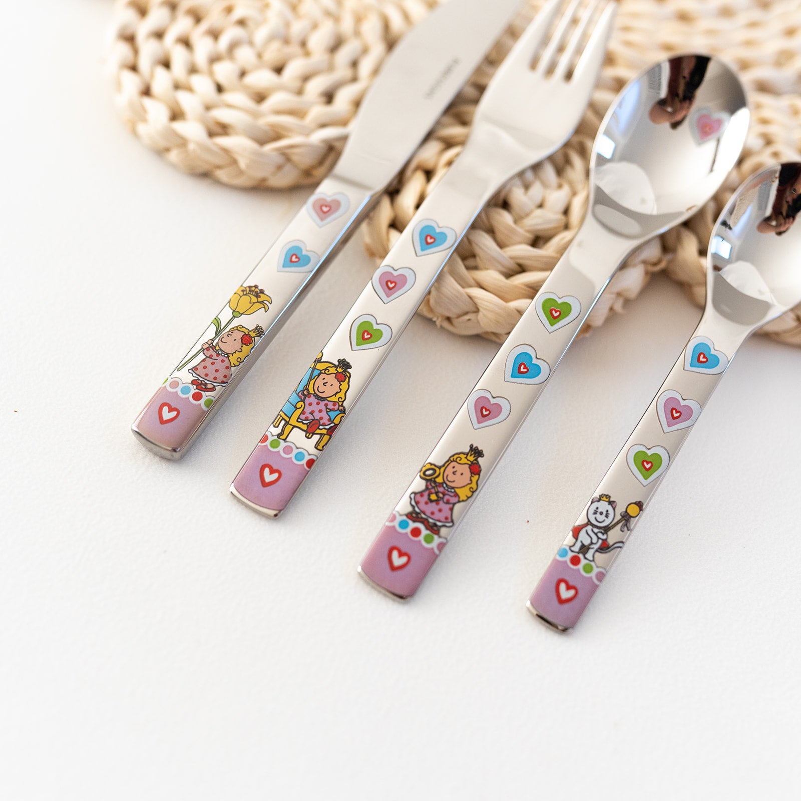 Kinder Besteckset Edelstahl - Waldtiere oder Prinzessin
