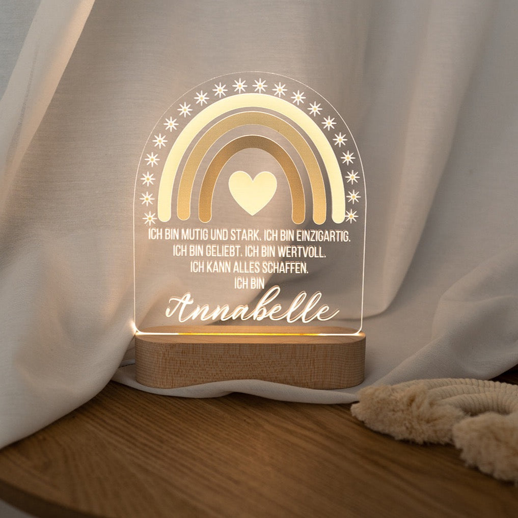 LED Nachtlicht Kinder personalisiert - Regenbogen grün Affirmationen