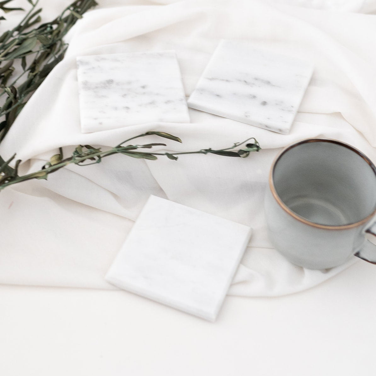 B-WARE Marmor Fliese Untersetzer weiß