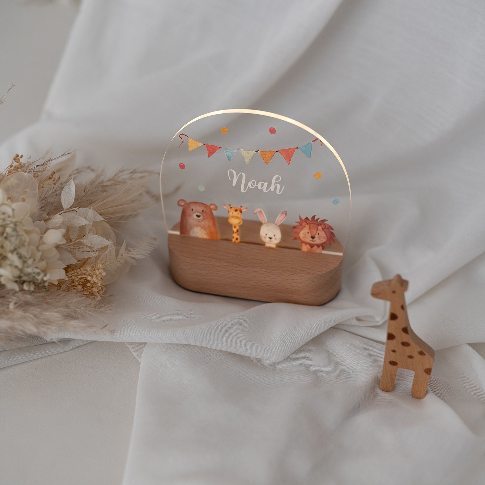 LED Nachtlicht Kinder personalisiert - Tiere unten Girlande Aquarell