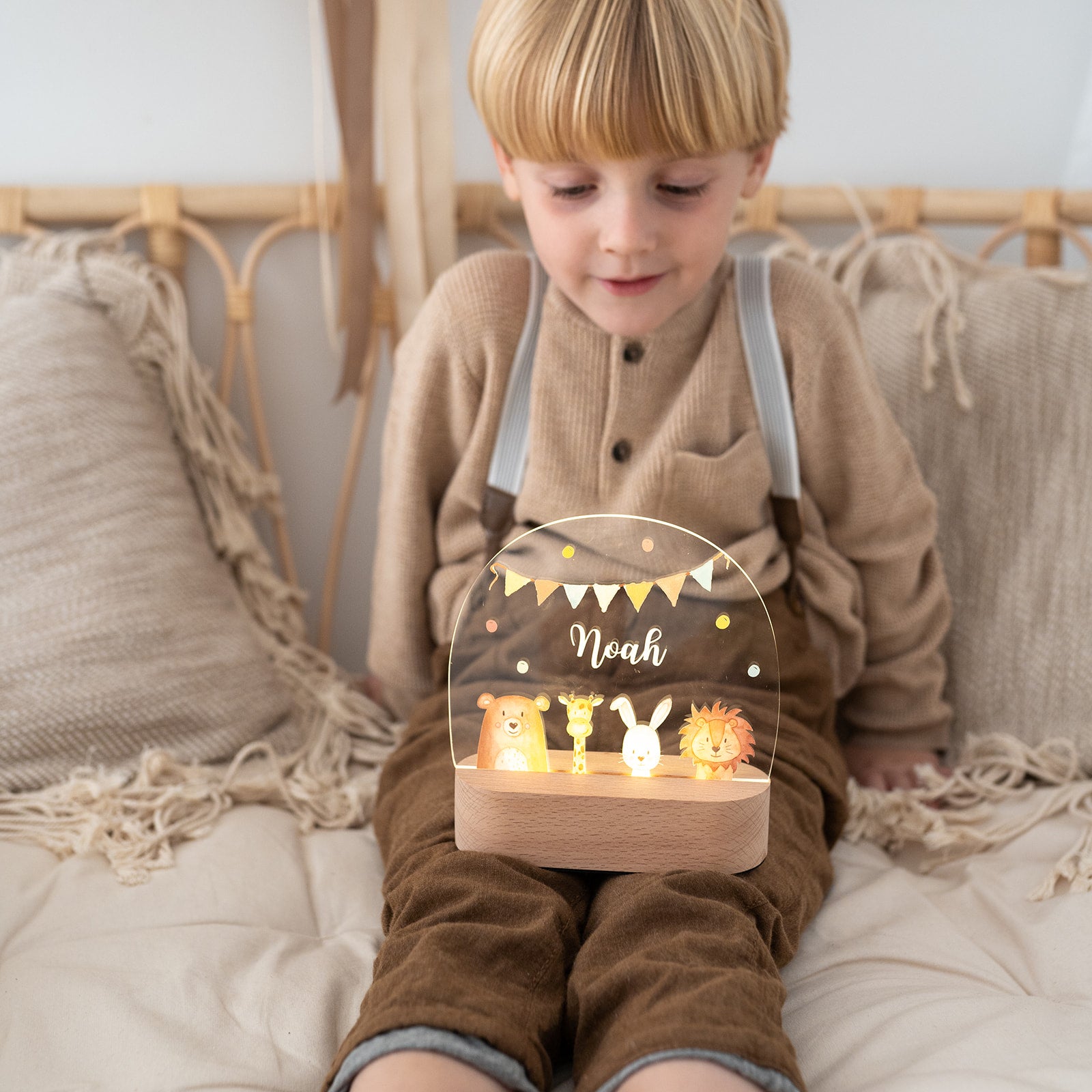 LED Nachtlicht Kinder personalisiert - Tiere unten Girlande Aquarell