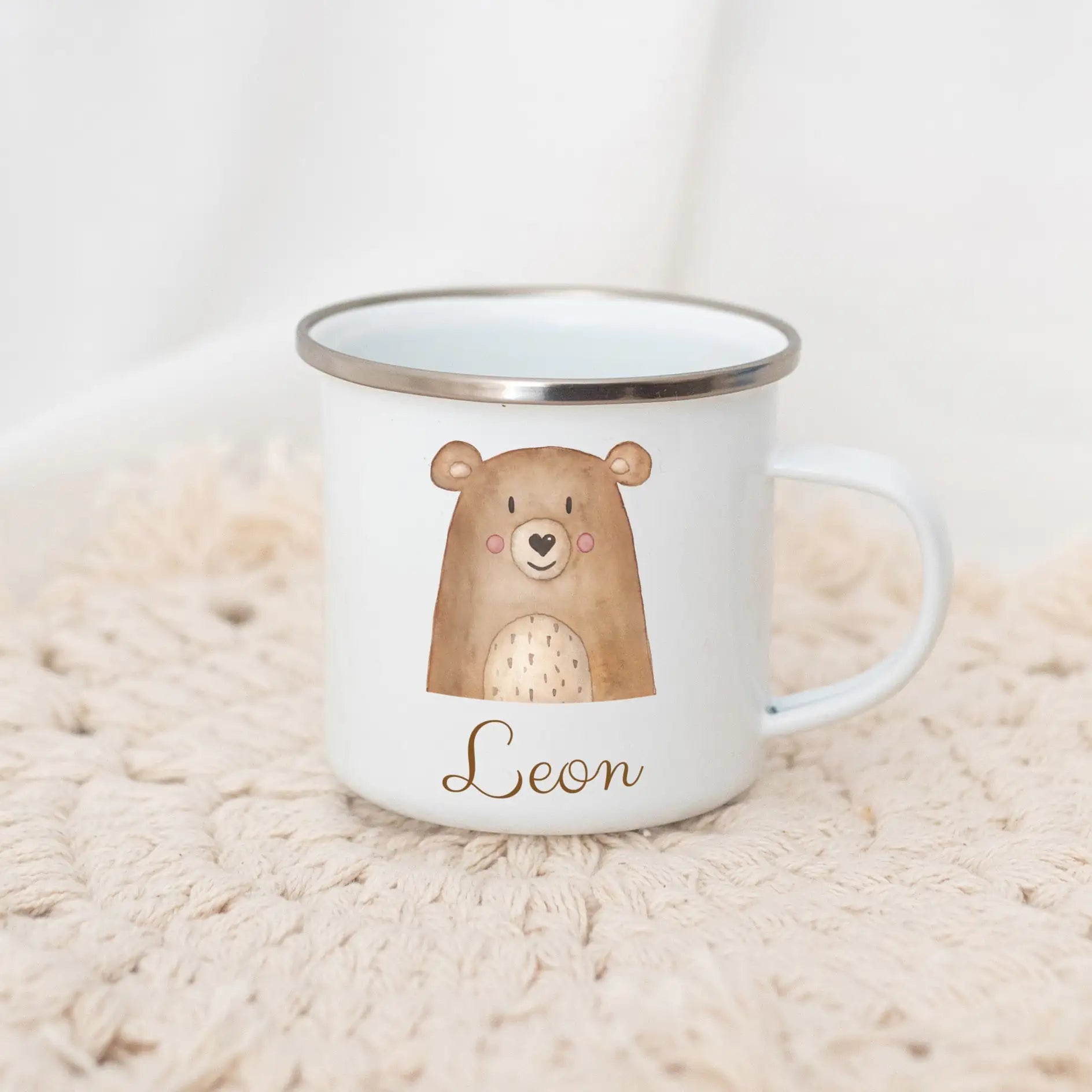 Emaille Kindertasse personalisiert - Tier Aquarell Tasse - wunderwunsch