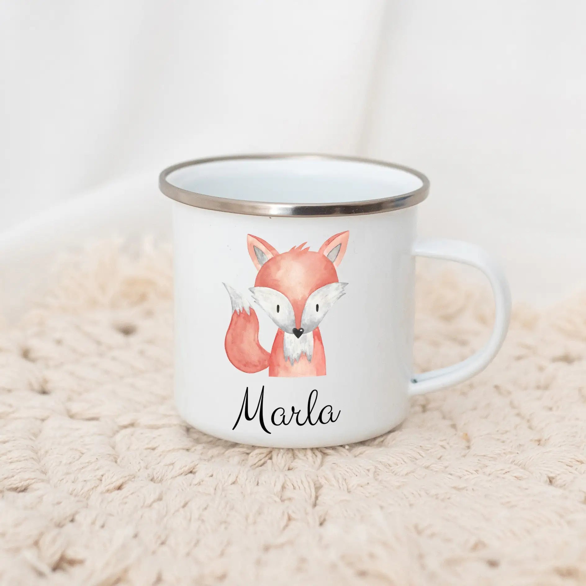 Emaille Kindertasse personalisiert - Tier Aquarell Tasse - wunderwunsch