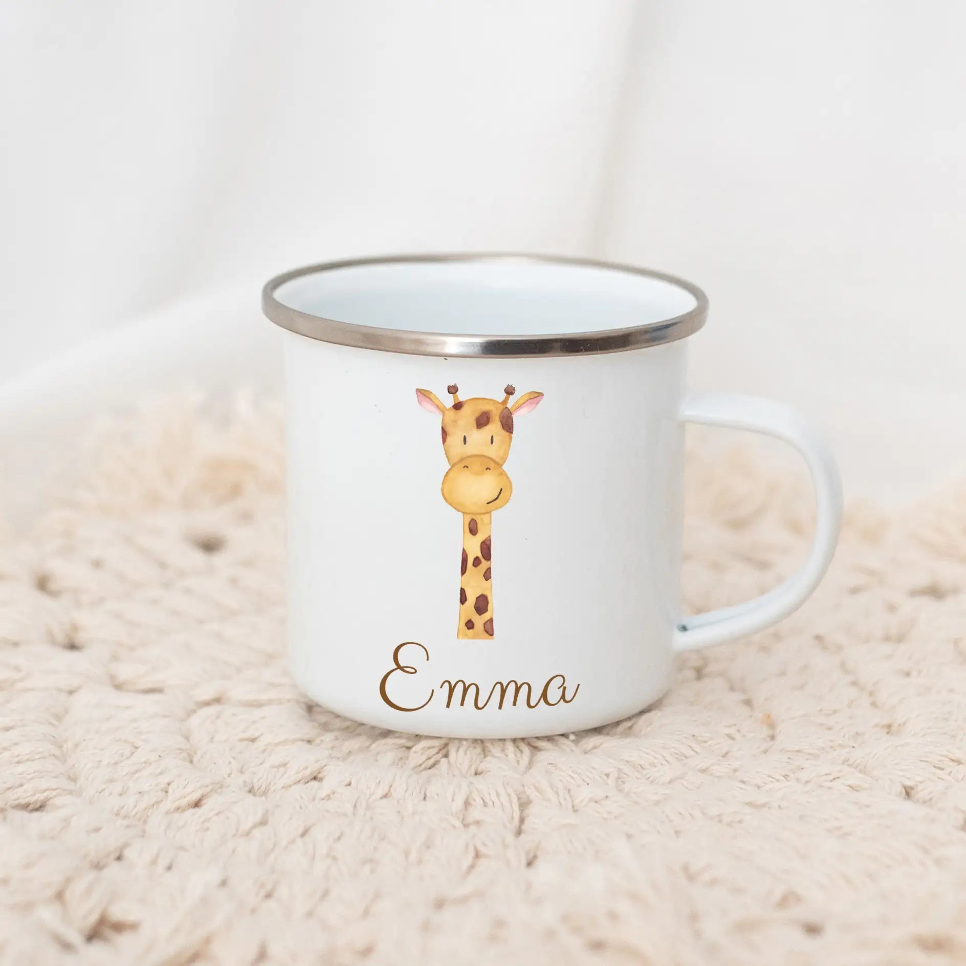 Emaille Kindertasse personalisiert - Tier Aquarell Tasse - wunderwunsch