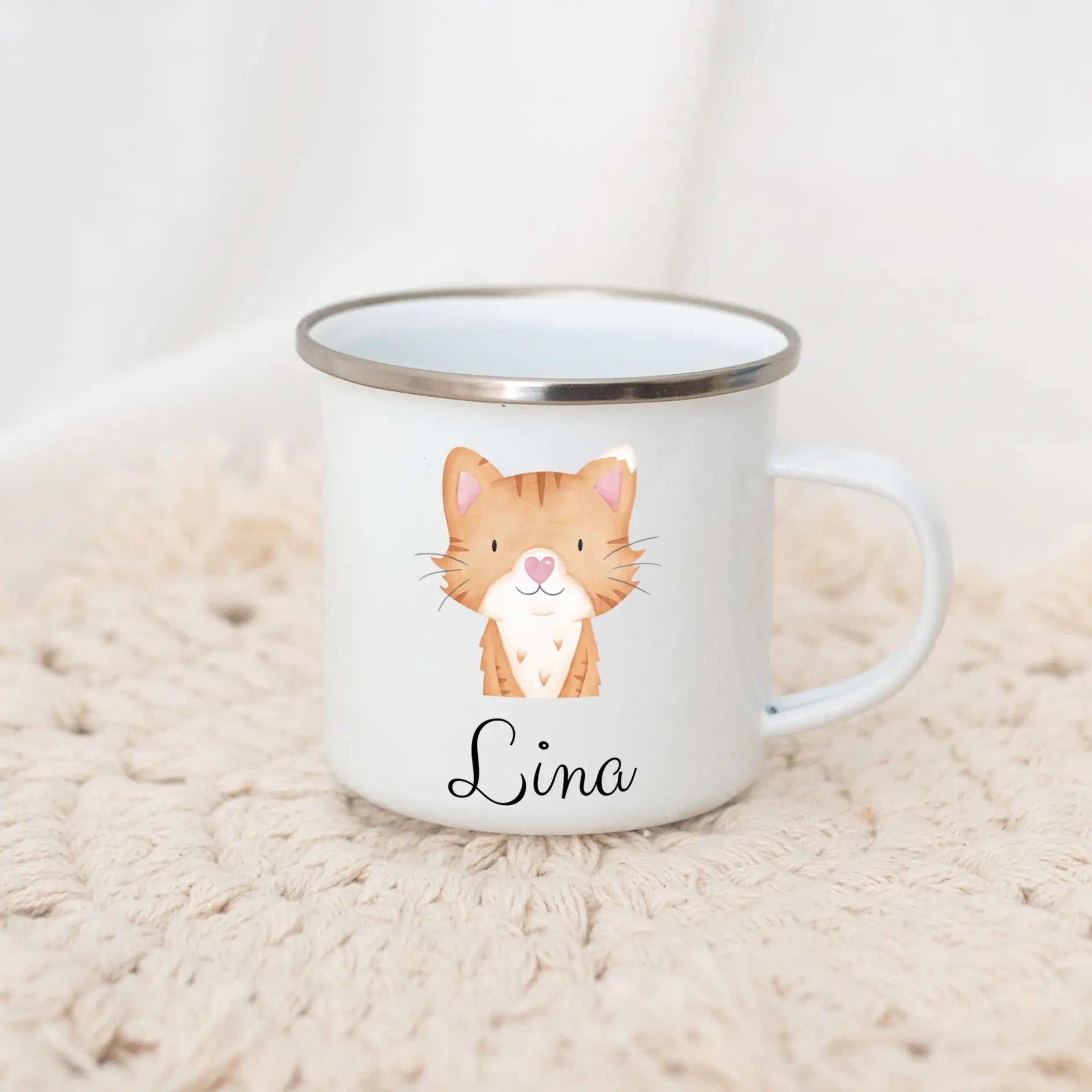 Emaille Kindertasse personalisiert - Tier Aquarell Tasse - wunderwunsch