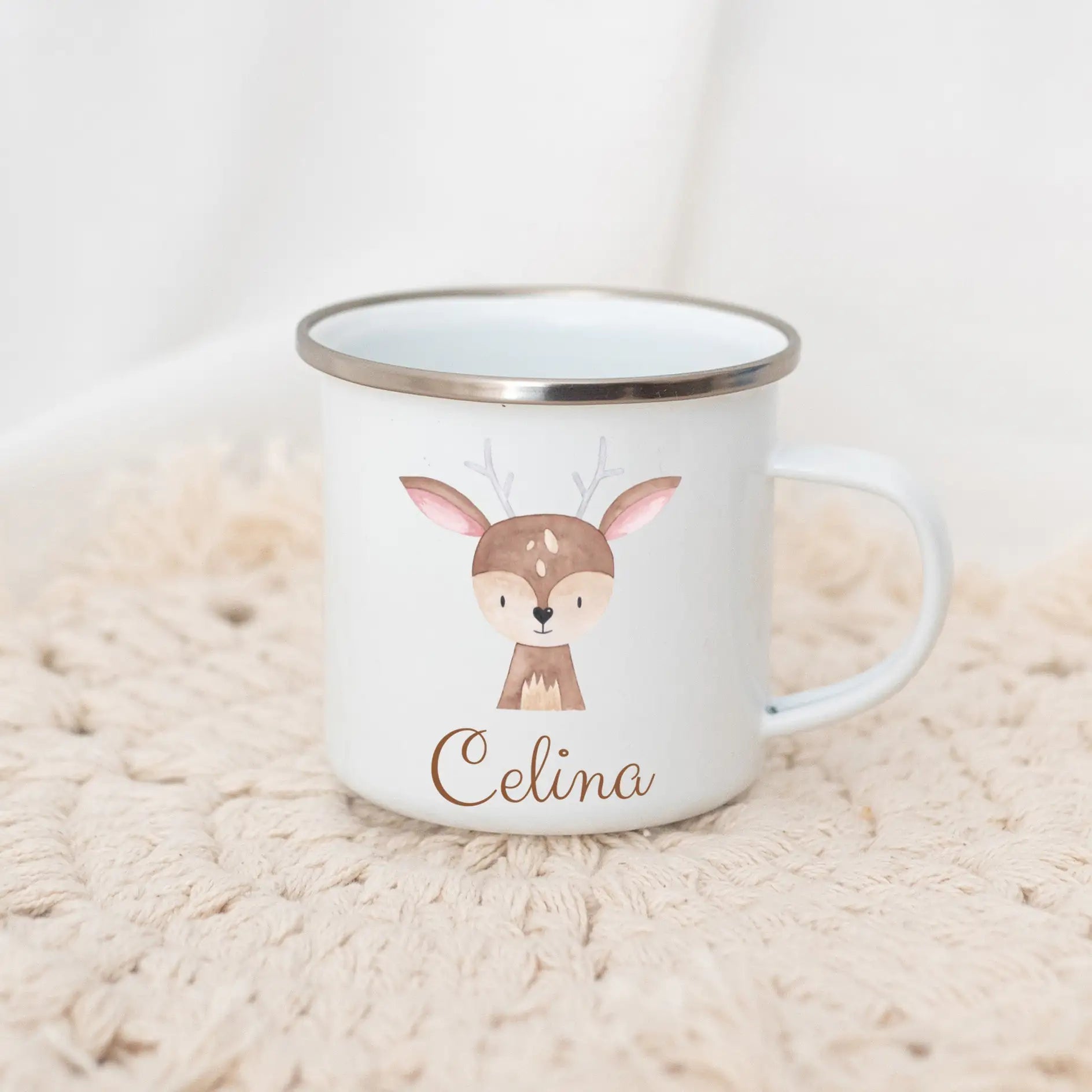 Emaille Kindertasse personalisiert - Tier Aquarell Tasse - wunderwunsch