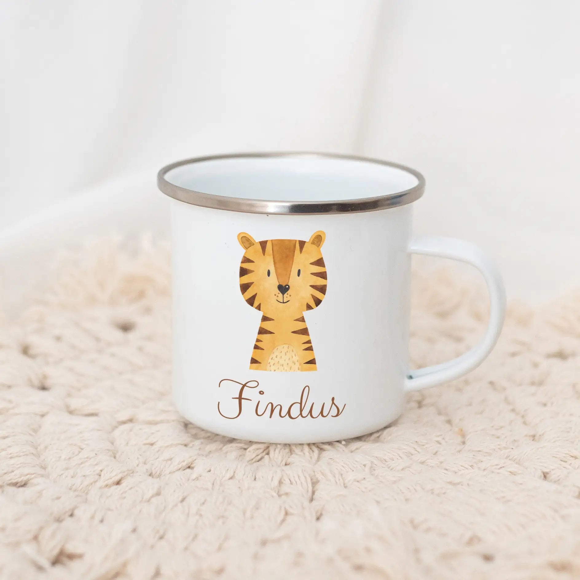Emaille Kindertasse personalisiert - Tier Aquarell Tasse - wunderwunsch