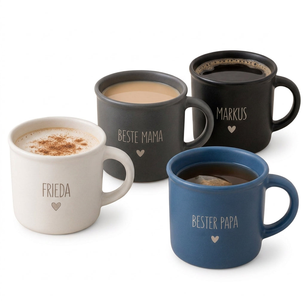 Kaffeetasse Keramik 300ml - Name und Herz