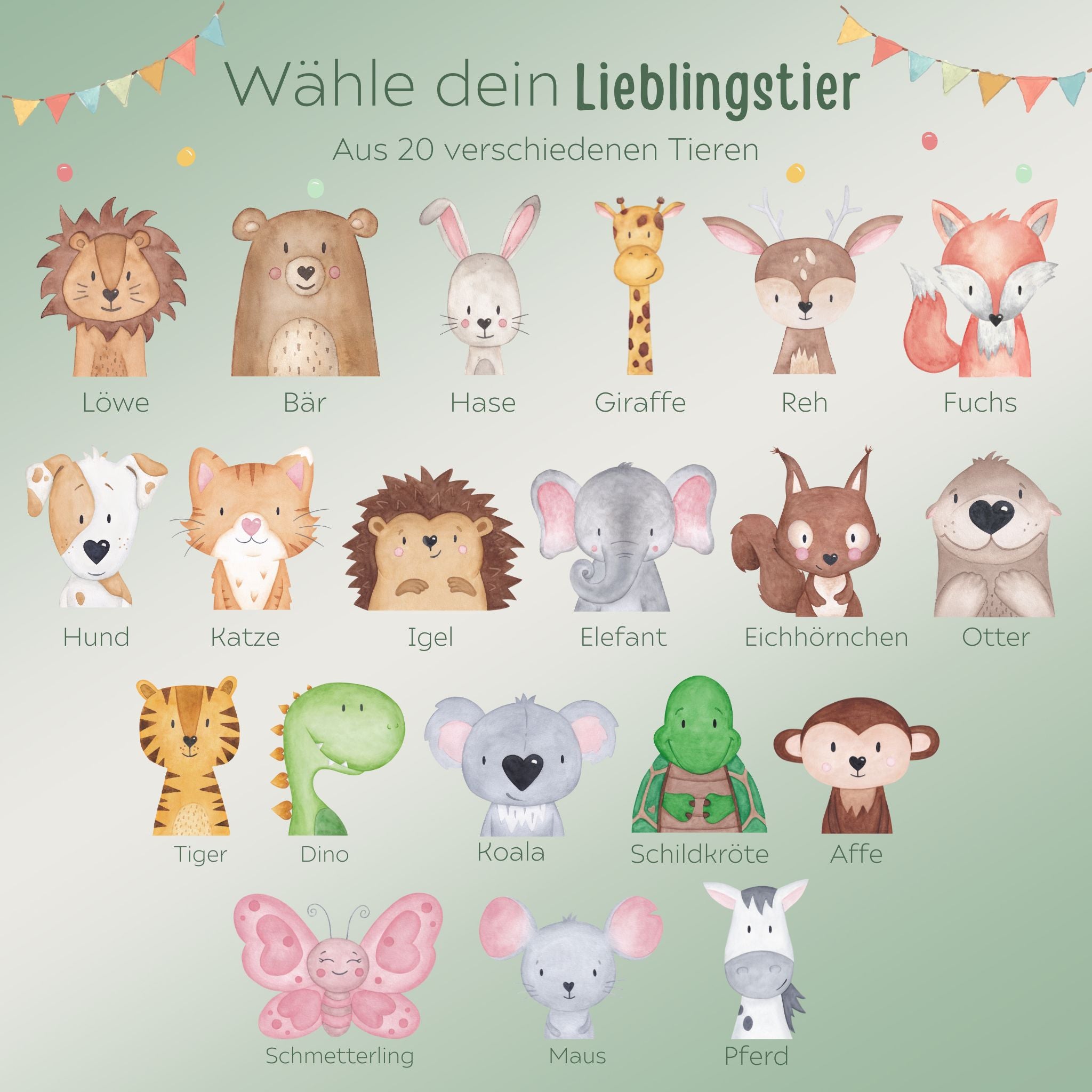 Frühstücksbrettchen personalisiert - Tier Girlande Aquarell