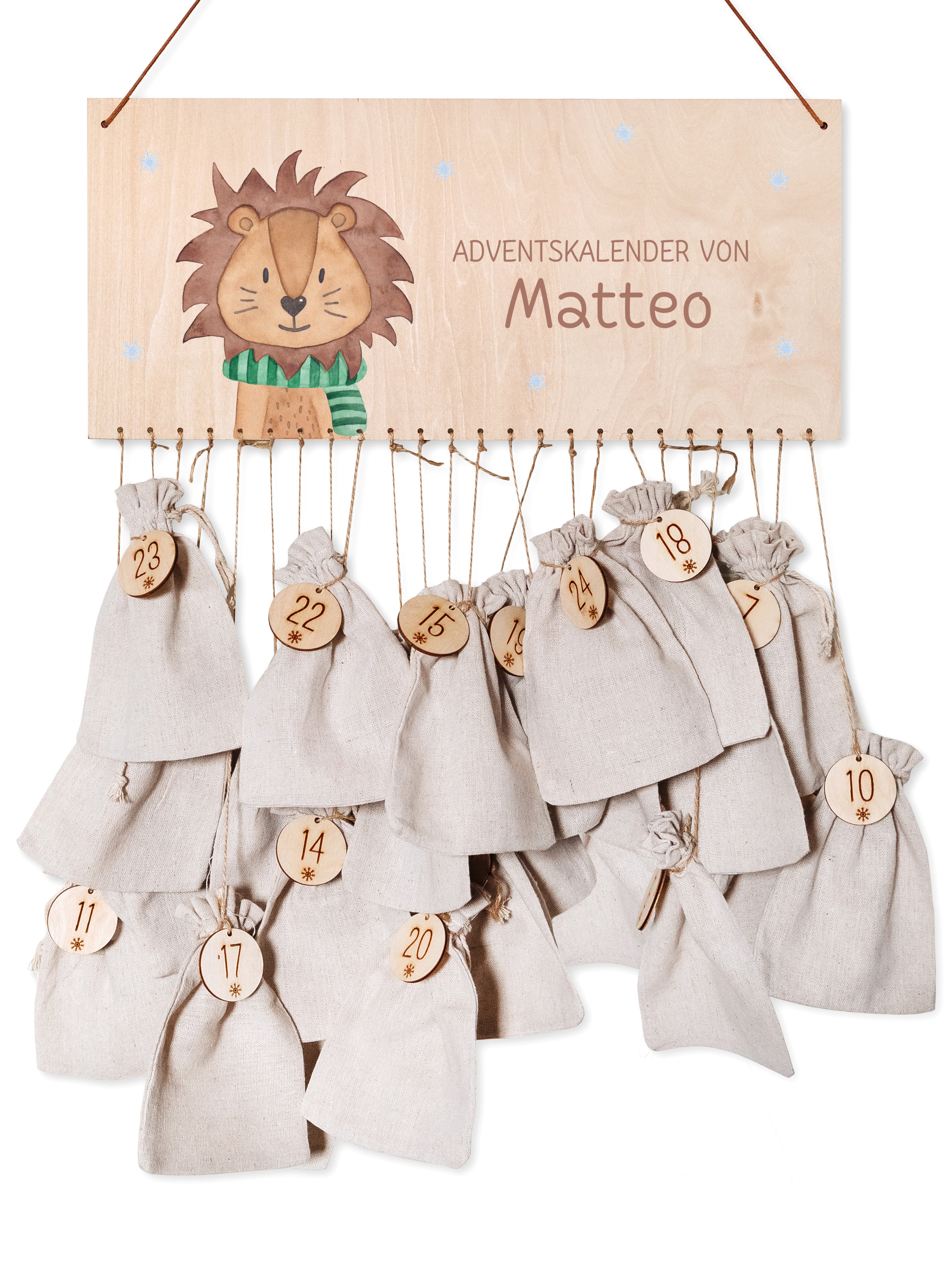 Adventskalender personalisiert - "Winterlöwe" Aquarell