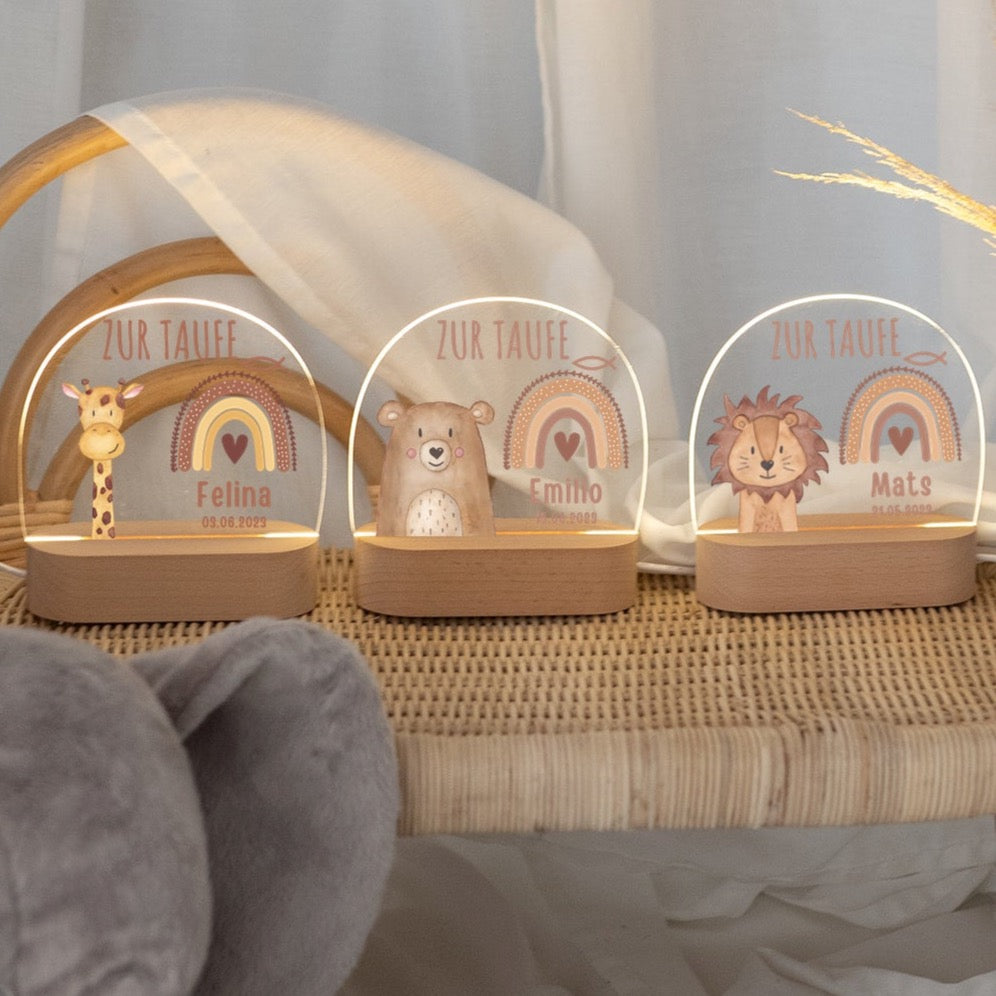 LED Nachtlicht Kinder personalisiert - Taufe Tier Aquarell