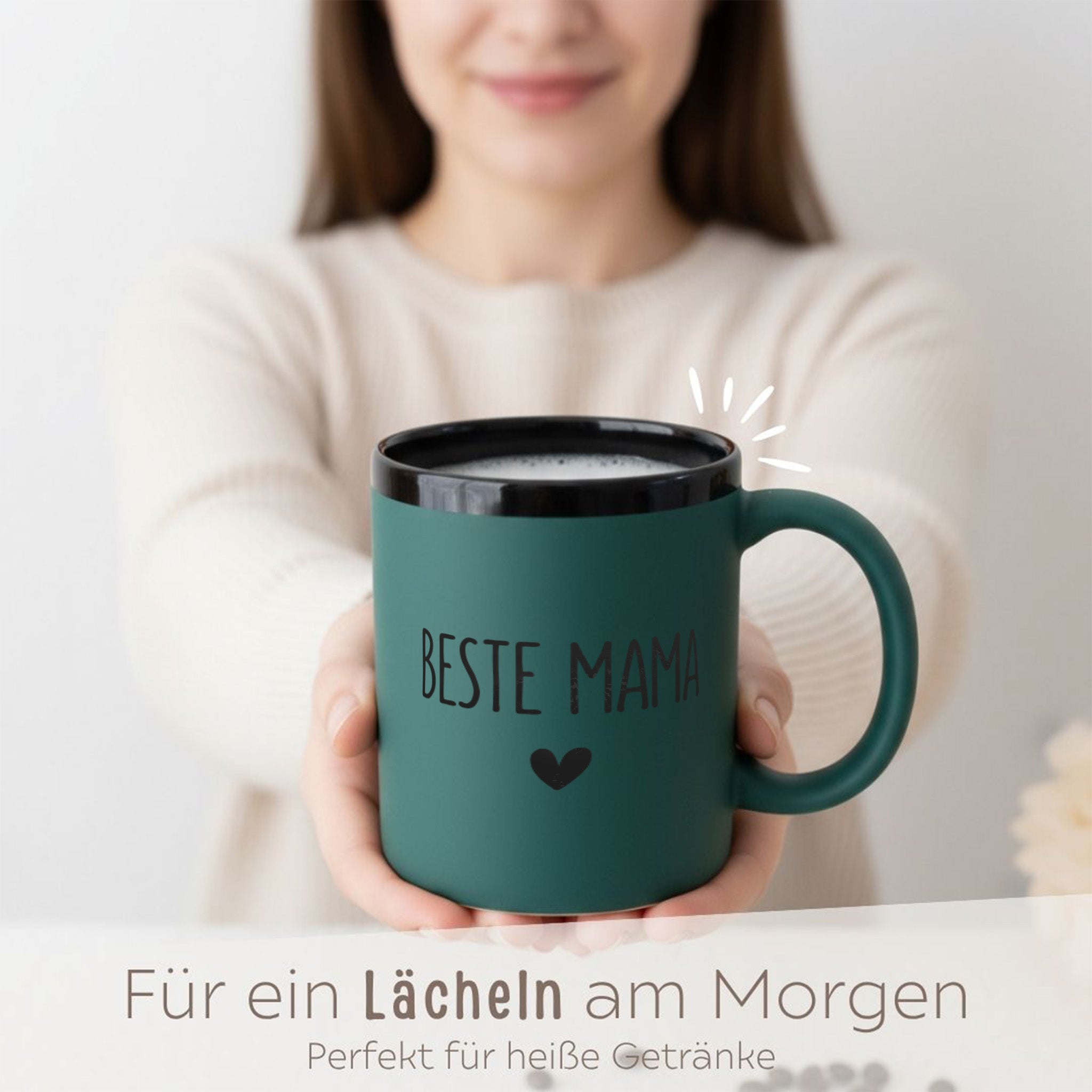 Keramikbecher Grau oder Grün - Name und Herz