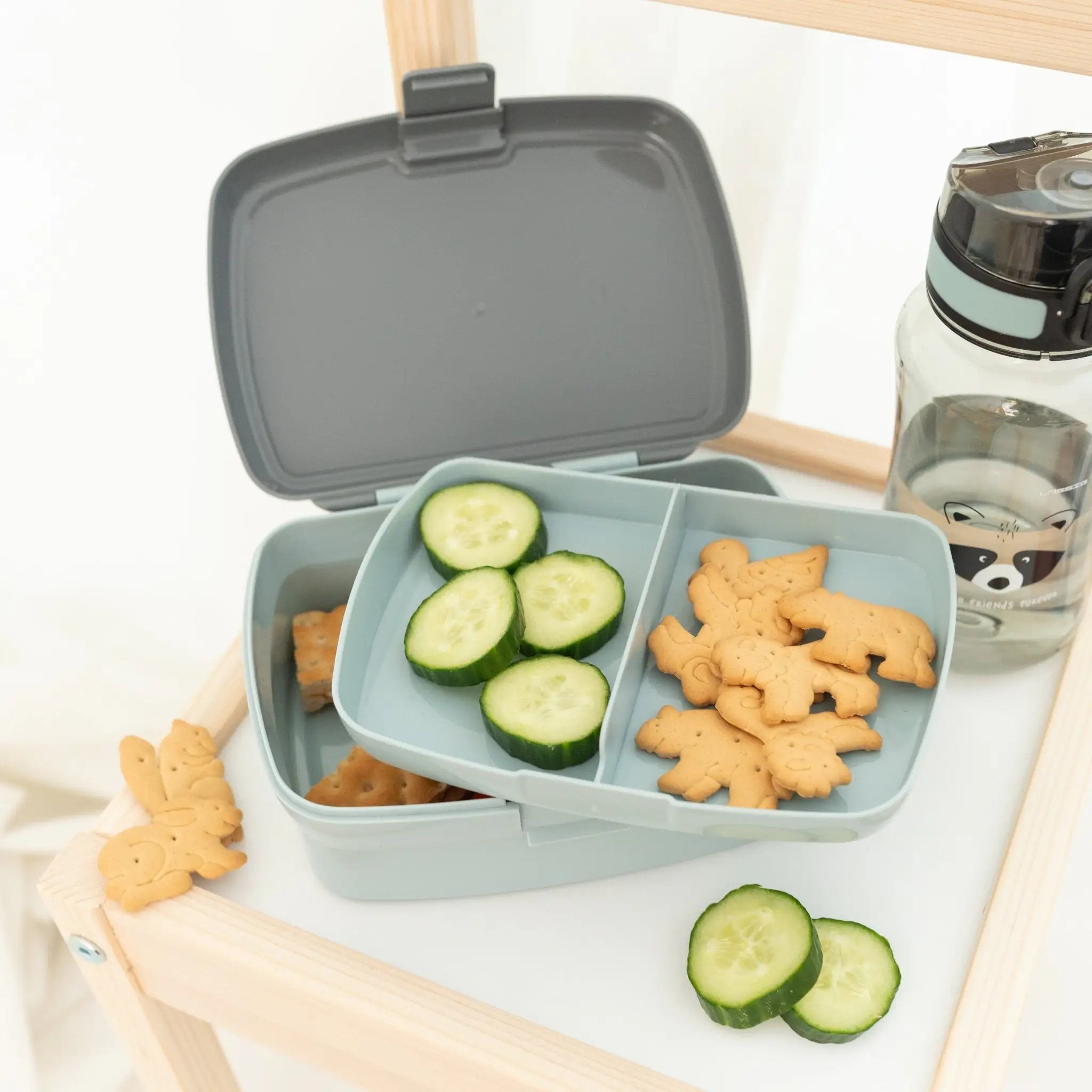 LÄSSIG Set Trinkflasche & Lunchbox - Waschbär Brotdose - wunderwunsch