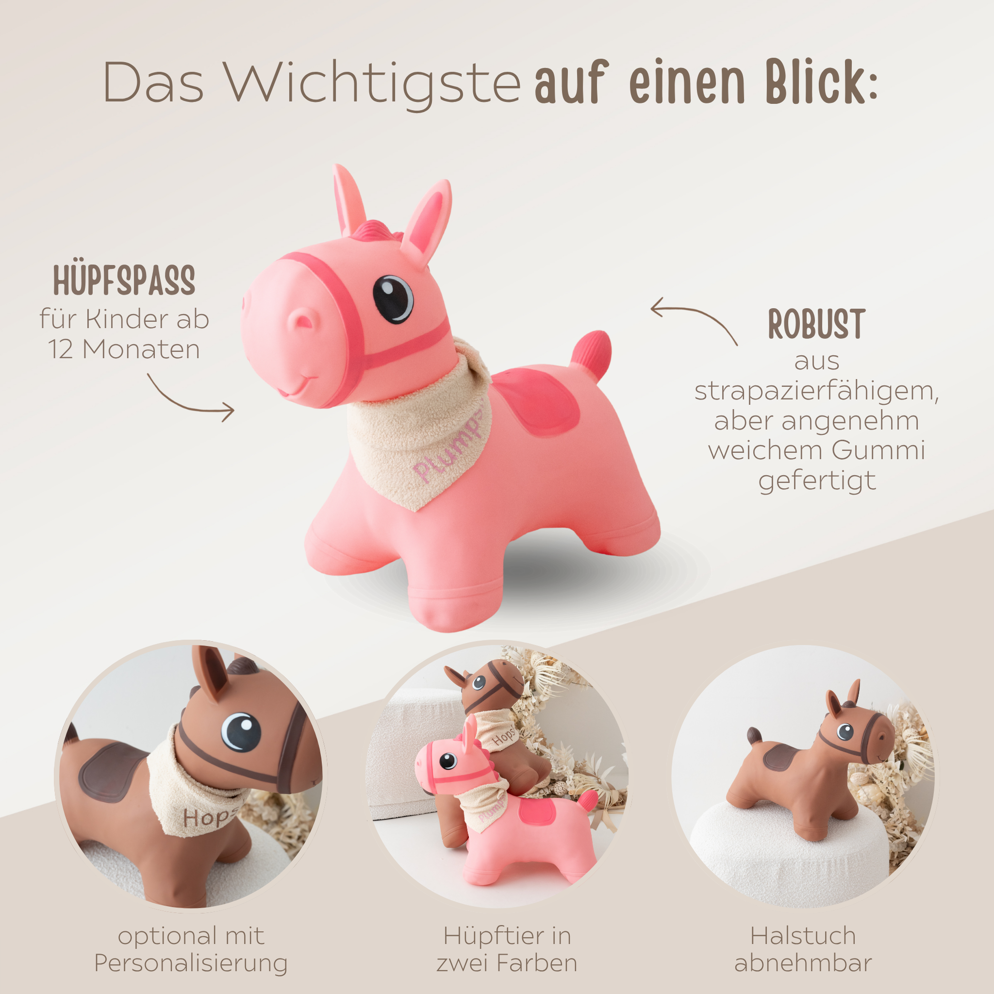 TOOTINY Hüpftier Pferd personalisiert - rosa, braun