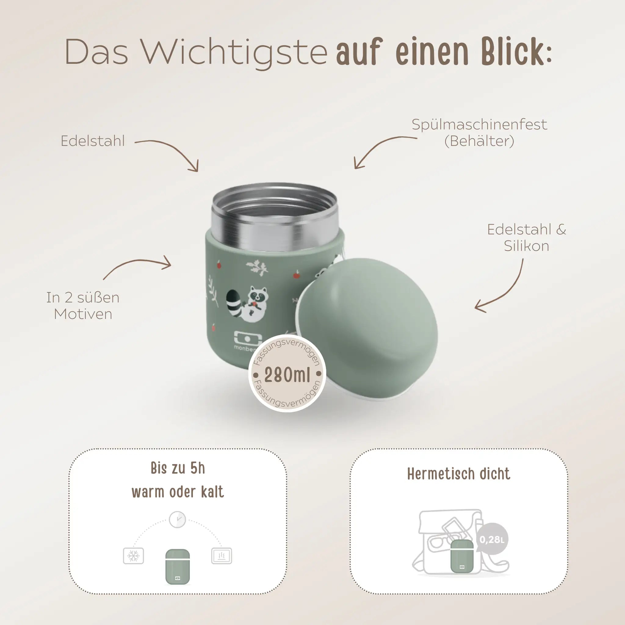 MONBENTO Thermobecher personalisiert - Fuchs und Waschbär Brotdose - wunderwunsch