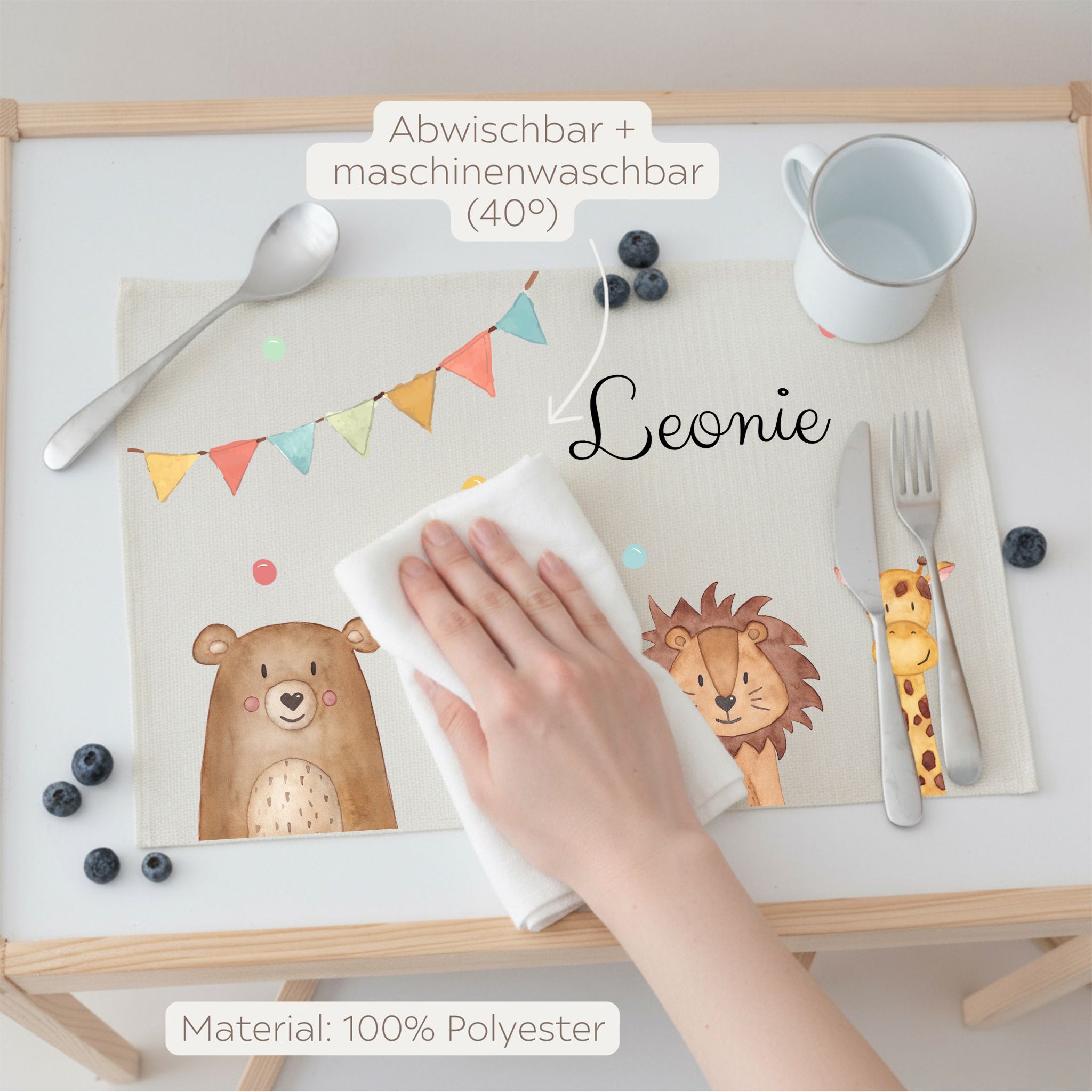 Platzdeckchen personalisiert - Tiere Girlande Aquarell