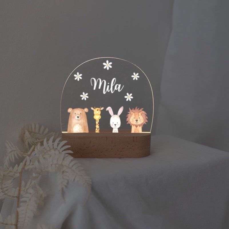 LED Nachtlicht Kinder personalisiert - Tiere unten Blümchen