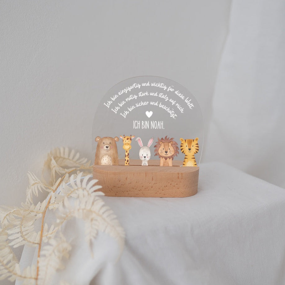 LED Nachtlicht Kinder personalisiert - Tiere unten Affirmationen Aquarell