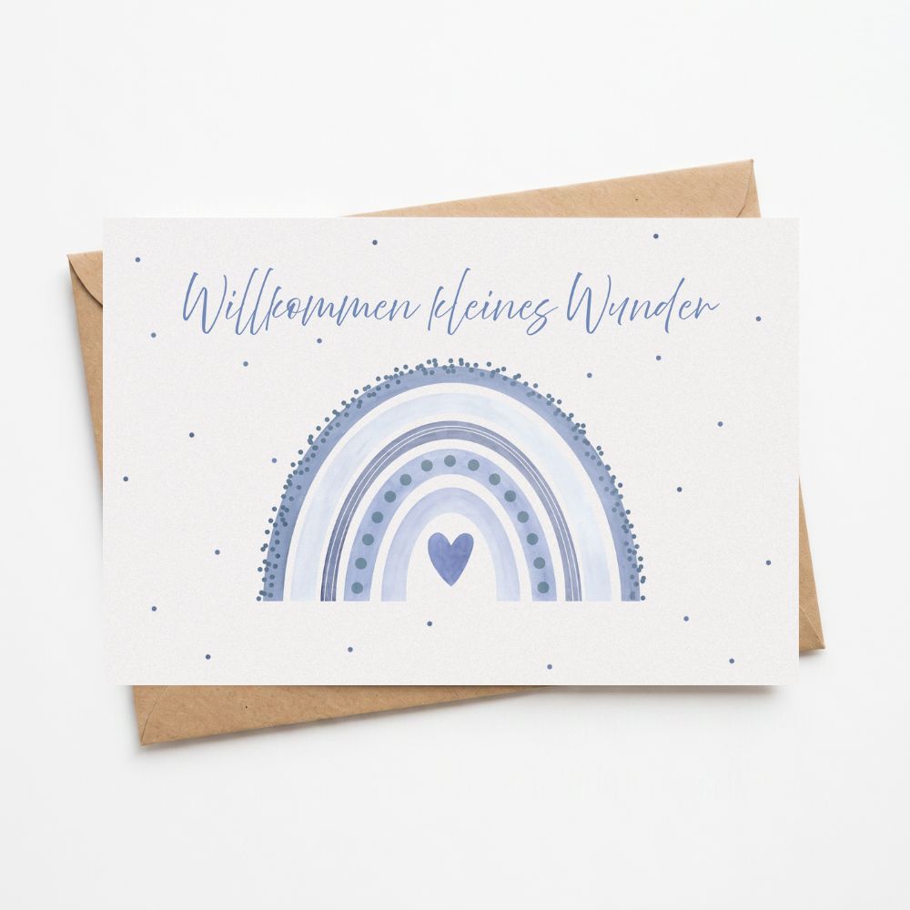 Postkarte "Regenbogen blau" zur Geburt