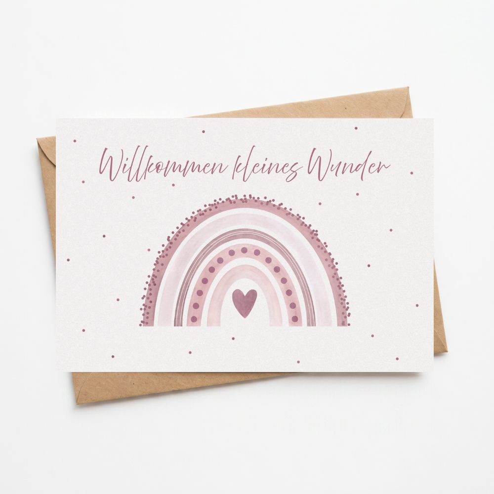 Postkarte "Regenbogen rosa" zur Geburt