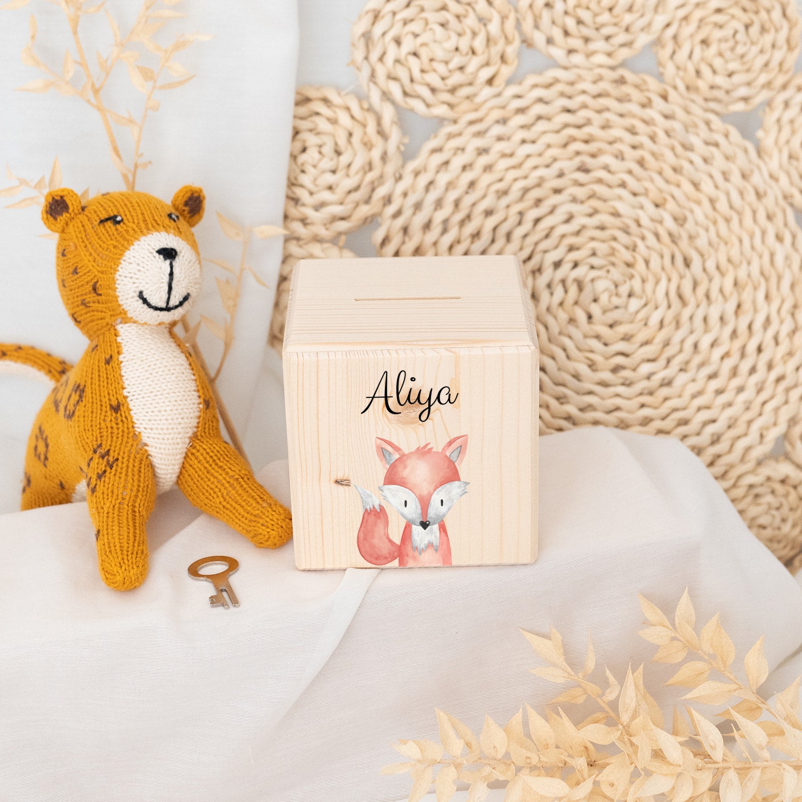 Spardose Holz personalisiert - Tier Aquarell