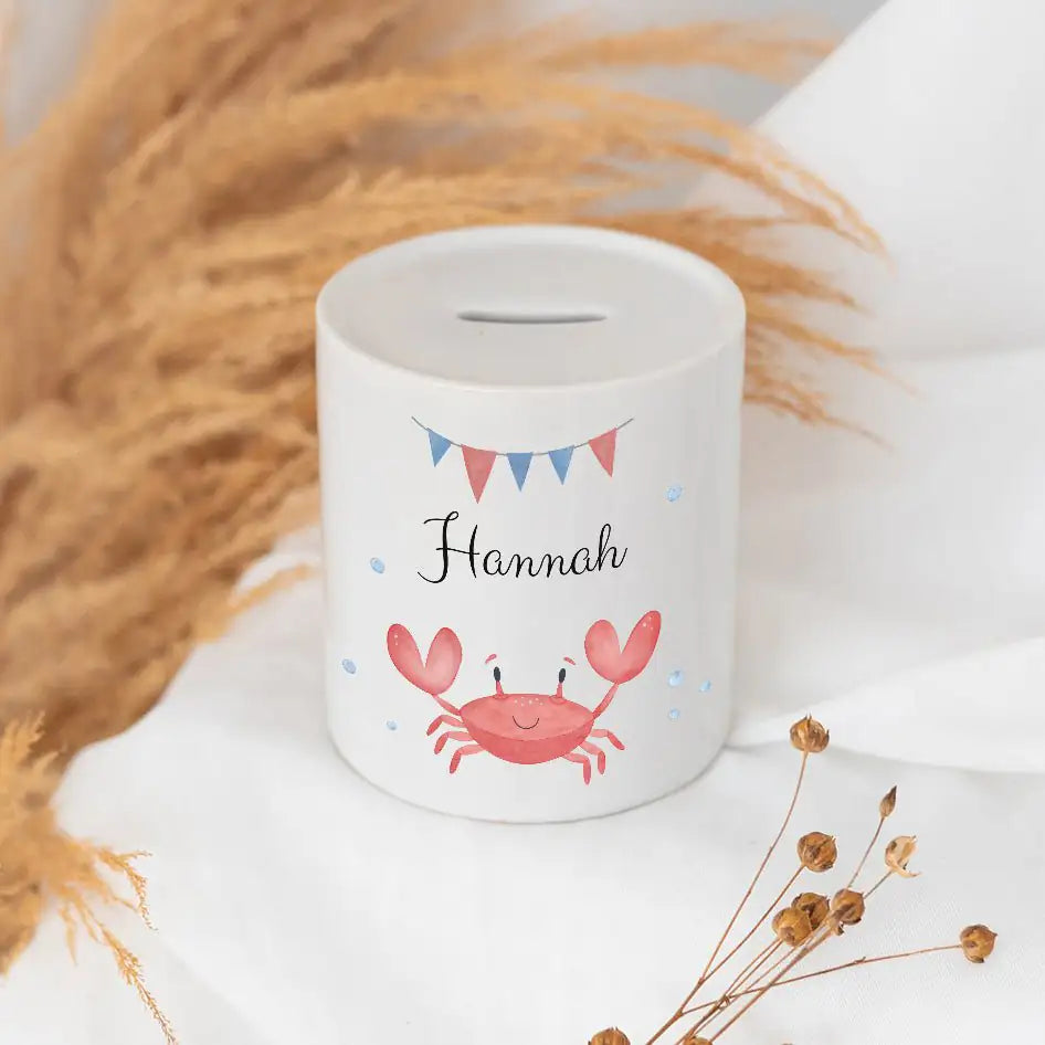 Spardose Keramik personalisiert - Meerestier Girlande Aquarell Spardosen - wunderwunsch