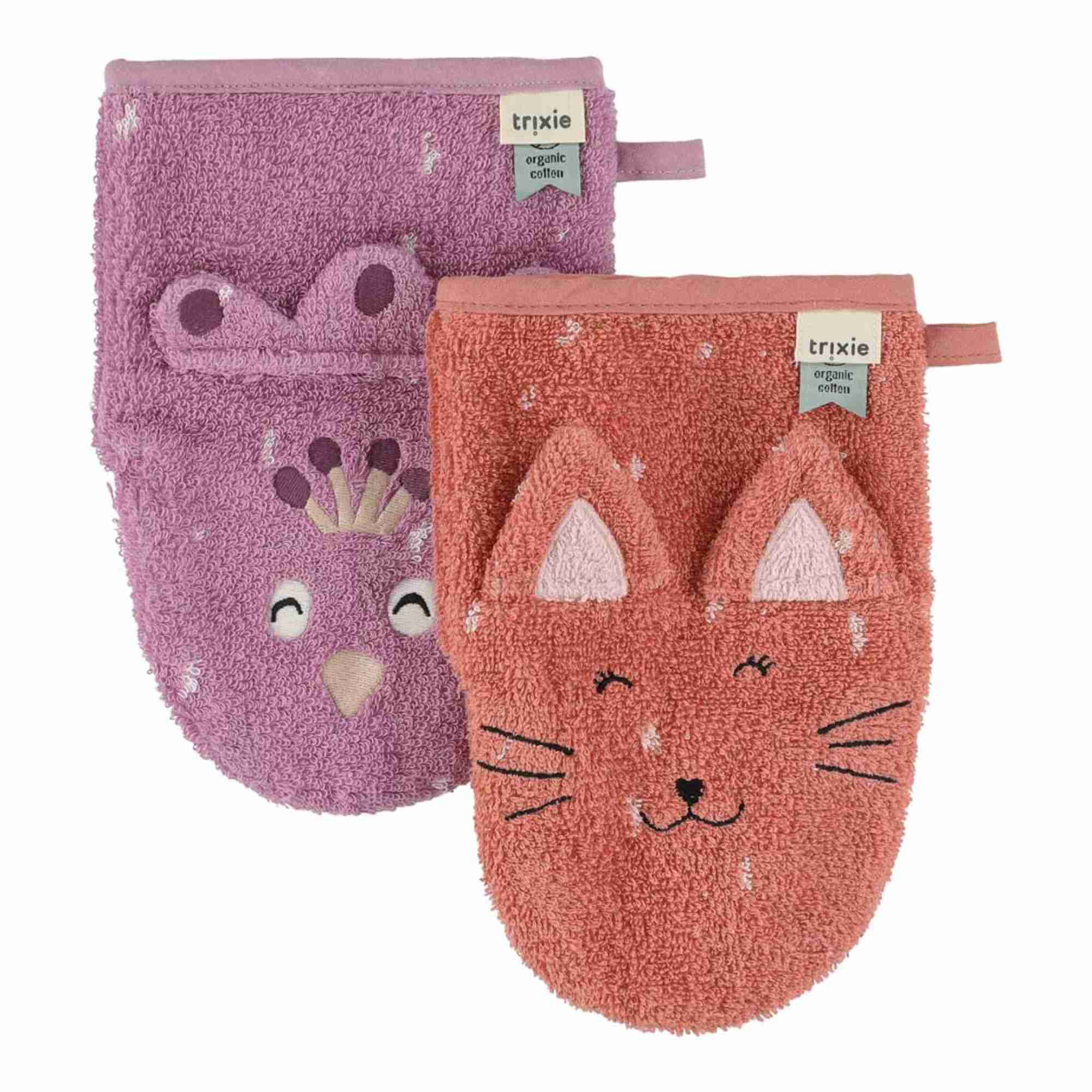 TRIXIE Baby Waschhandschuh 2er Set Katze & Pfau