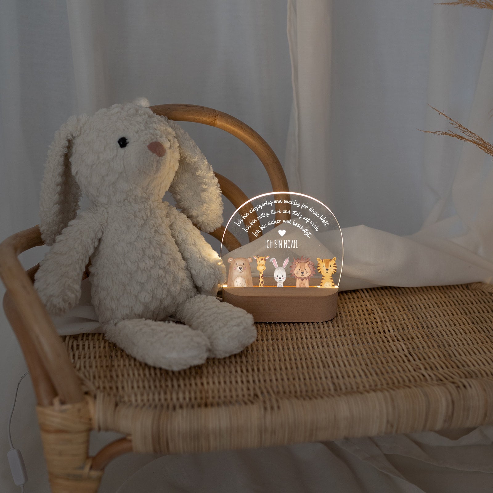 LED Nachtlicht Kinder personalisiert - Tiere unten Affirmationen Aquarell