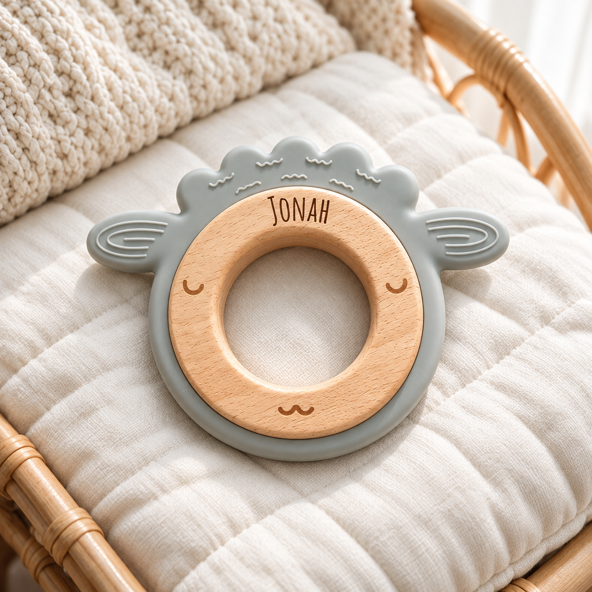 Beißring aus Holz & Silikon personalisiert - Tier