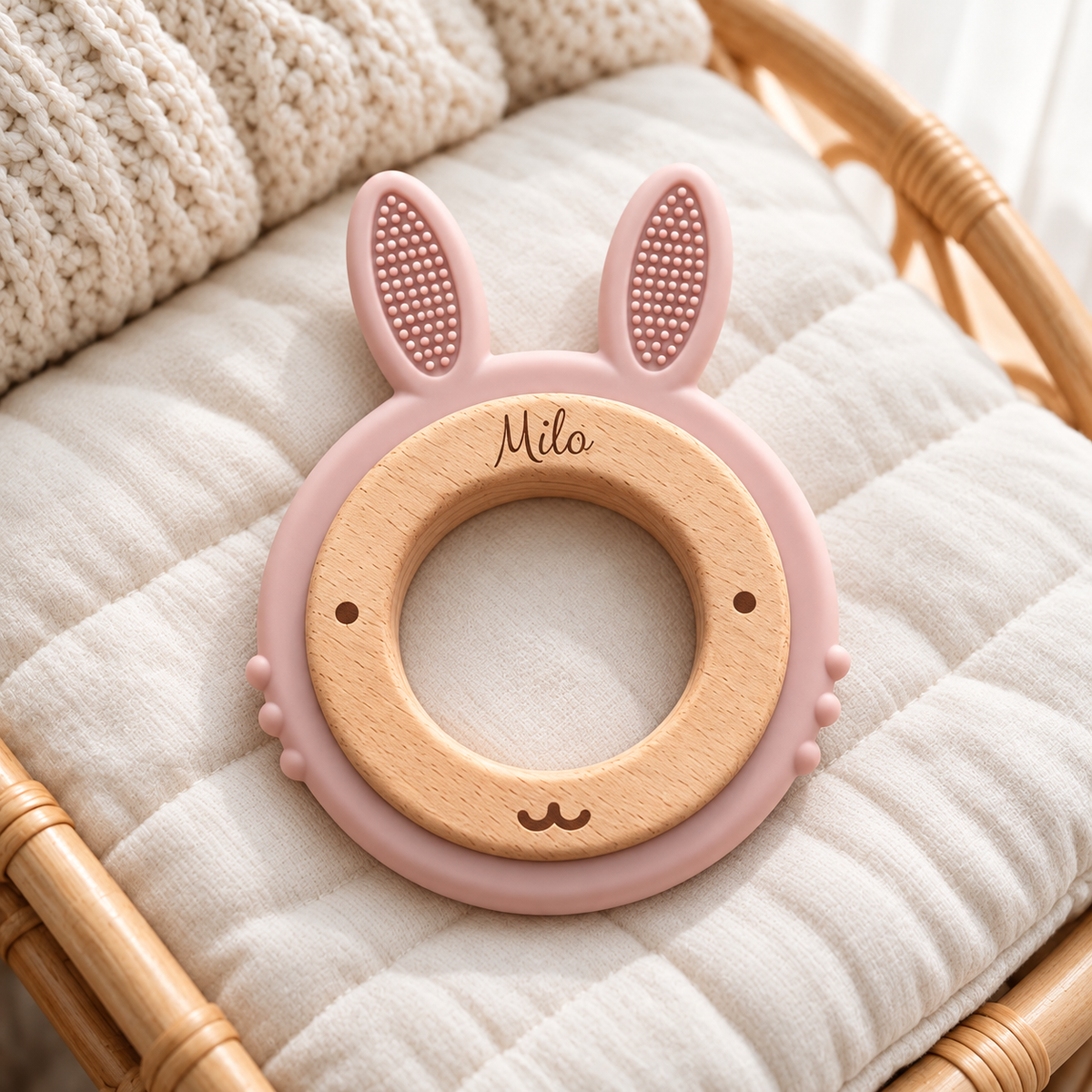 Beißring aus Holz & Silikon personalisiert - Tier