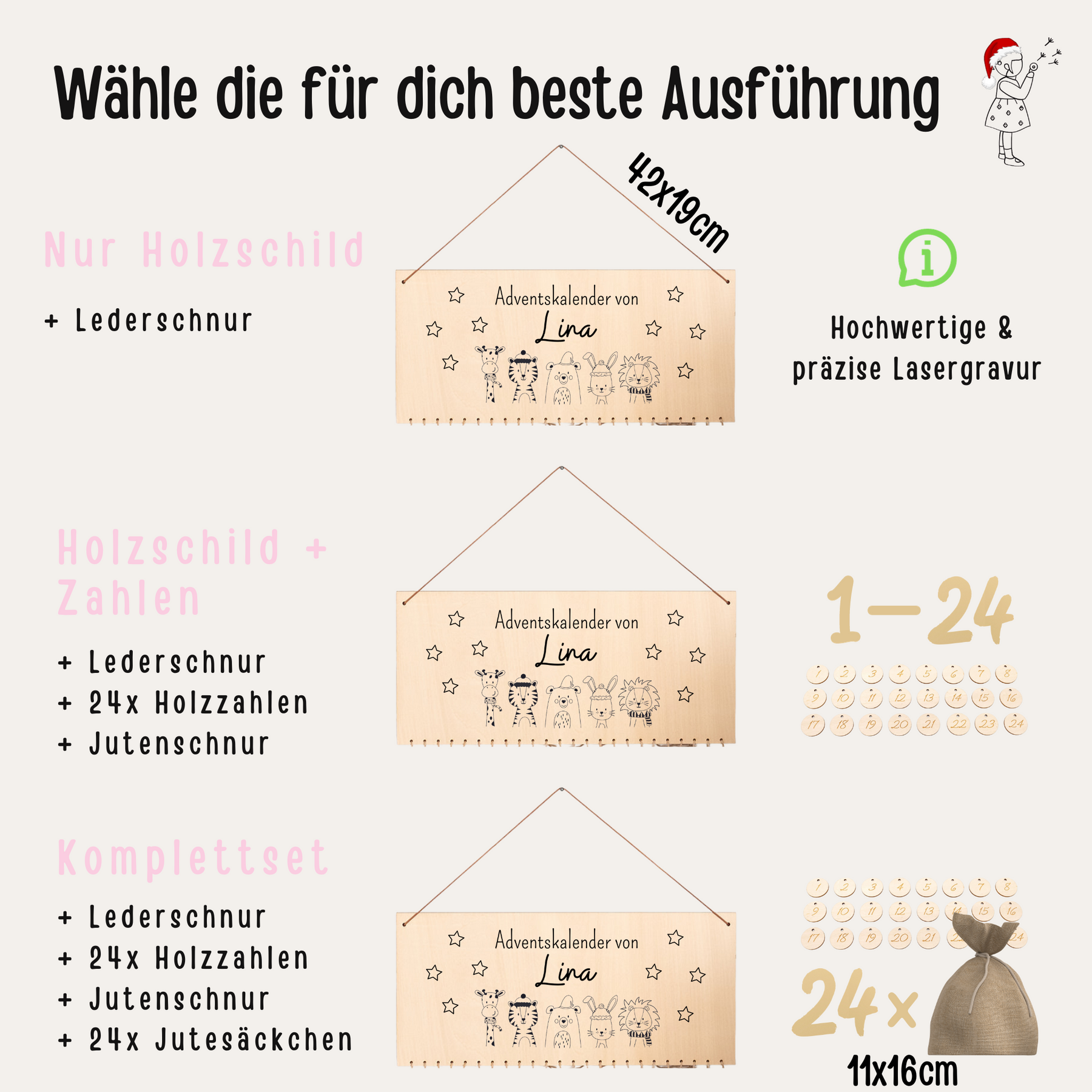 Adventskalender "Weihnachtstiere" personalisiert