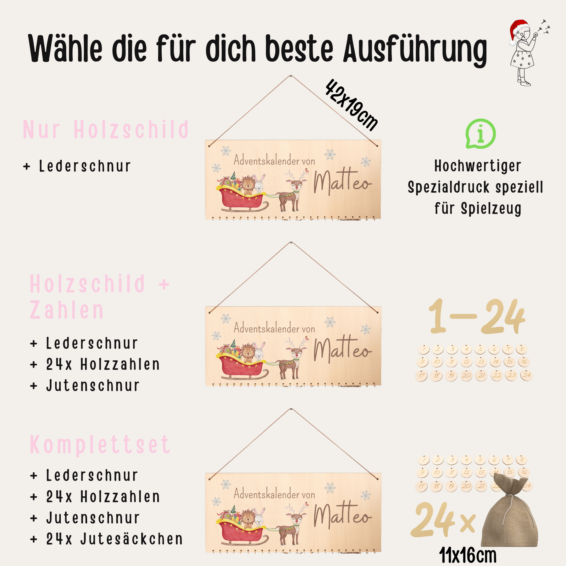 Adventskalender "Weihnachtsschlitten bunt" personalisiert