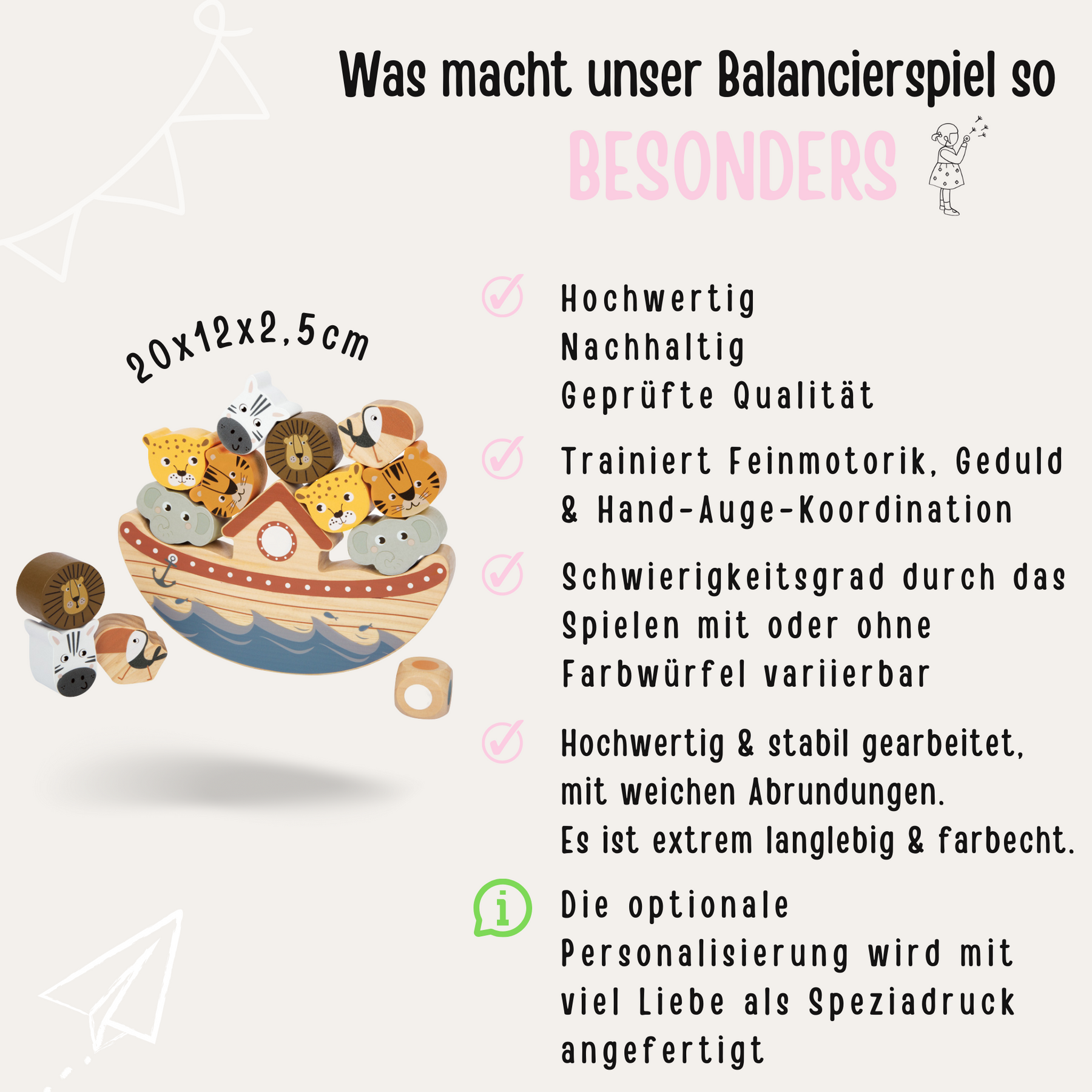 Balancierspiel Arche Safari Tiere personalisiert