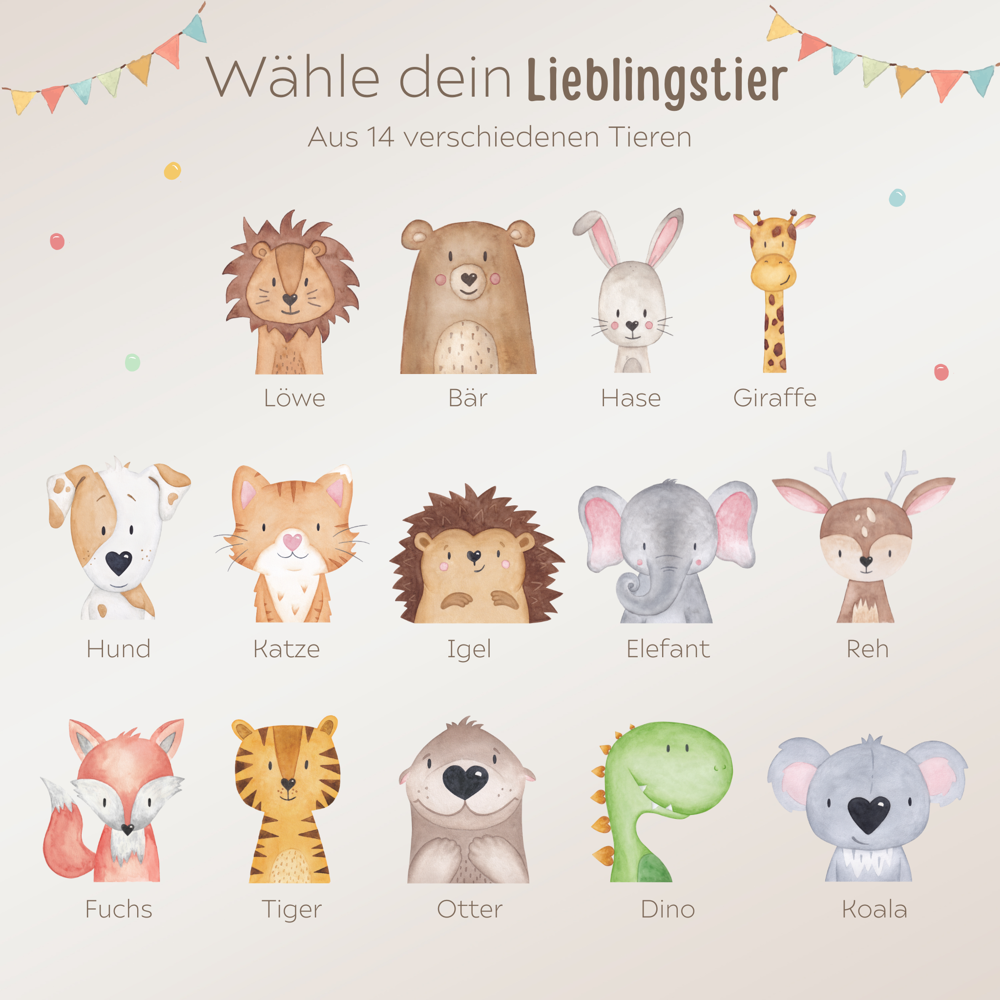 Geburtstagskerze personalisiert - Tier Girlande Aquarell