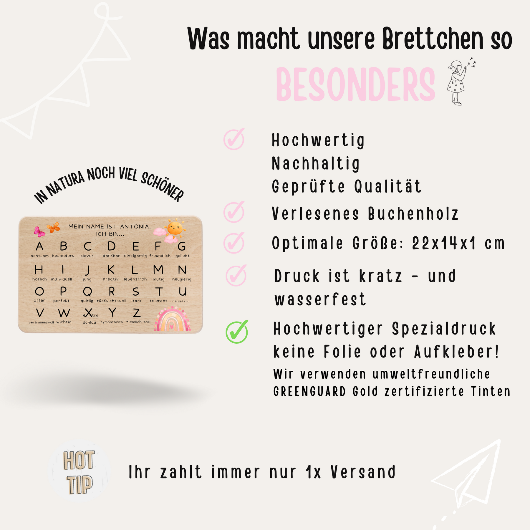 Frühstücksbrettchen personalisiert - ABC Aquarell