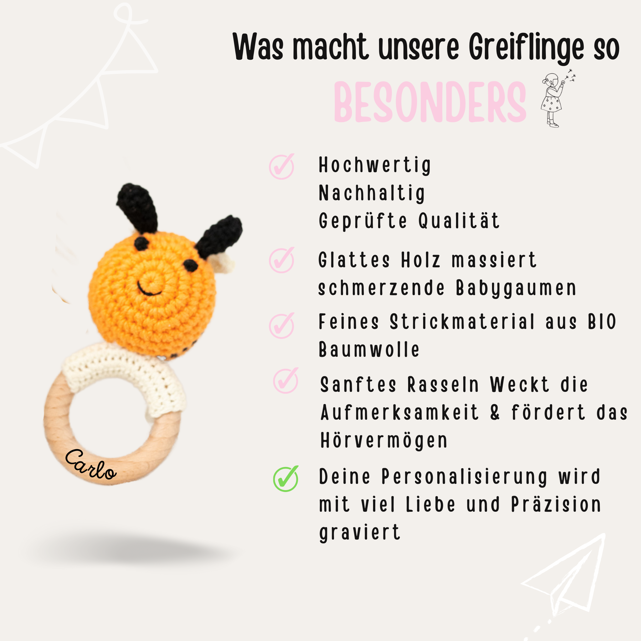 Babyrassel personalisiert - Biene
