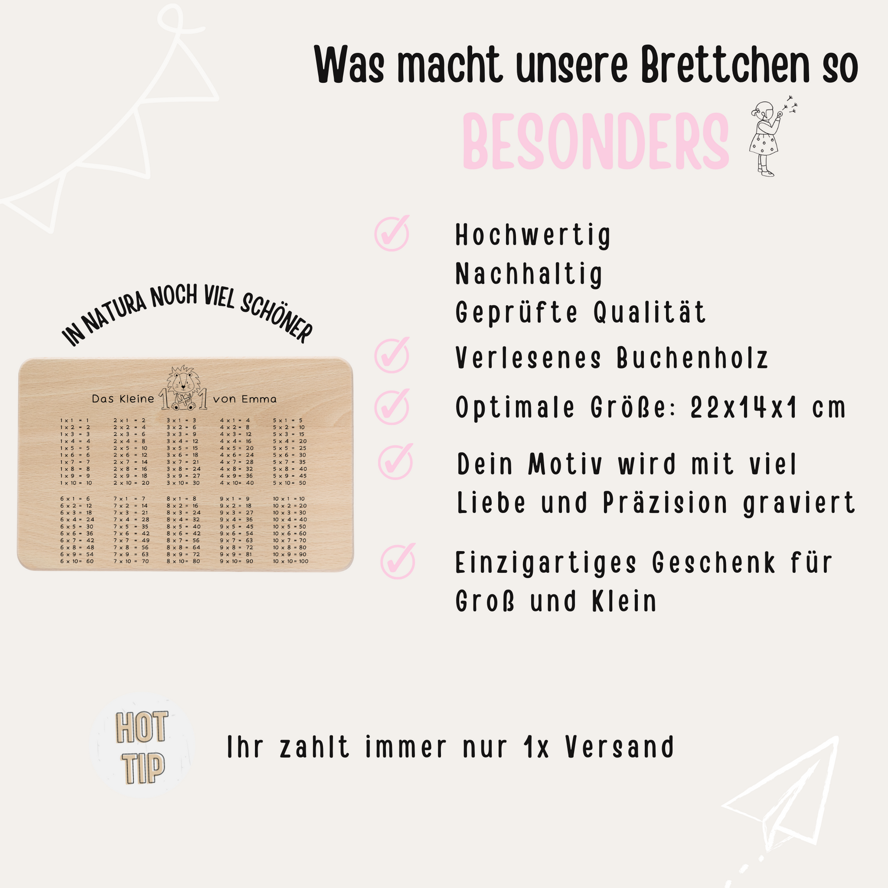 Frühstücksbrettchen personalisiert - Löwe 1x1 Gravur