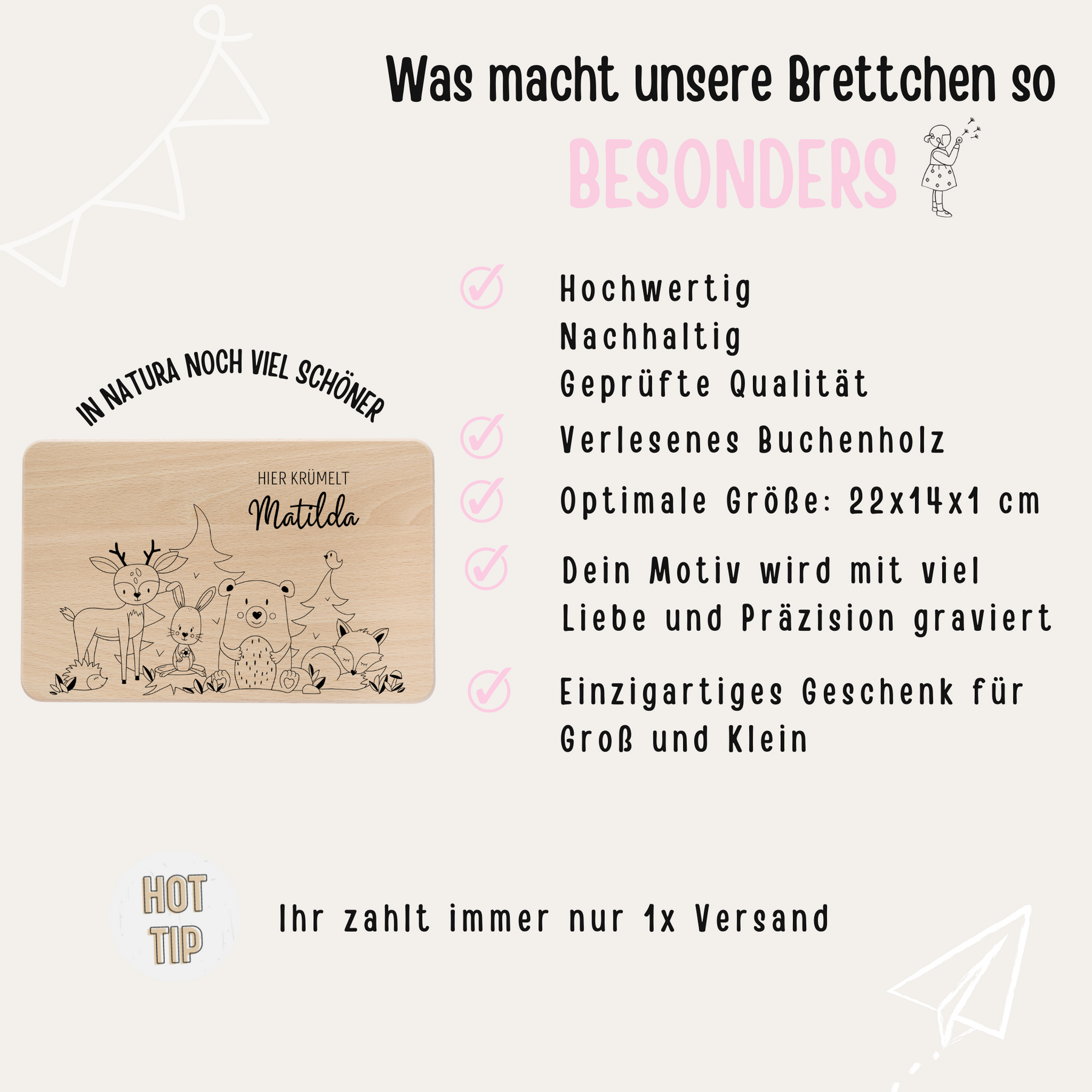 Frühstücksbrettchen personalisiert - Tierfamilie Wald Gravur
