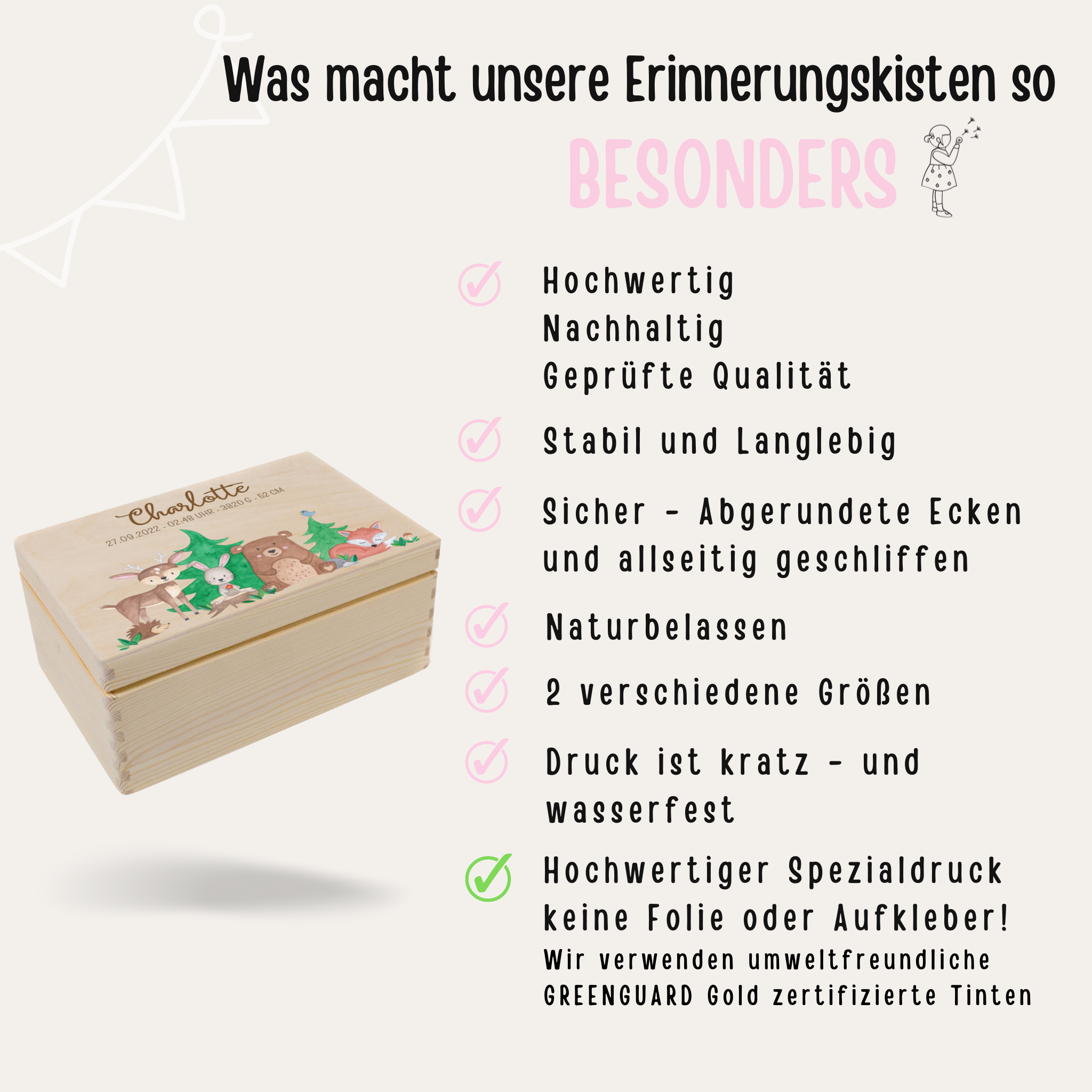 Erinnerungsbox Baby personalisiert - Waldtiere Aquarell