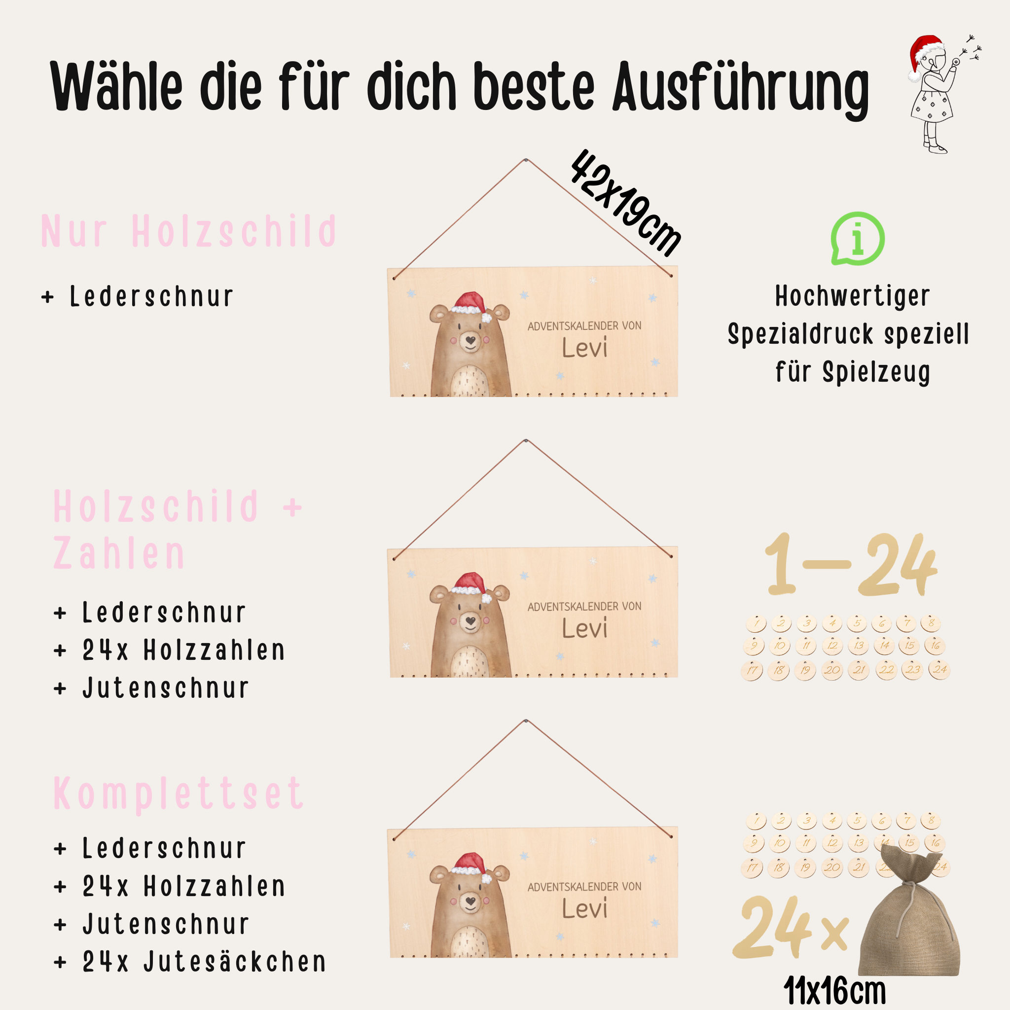 Adventskalender "Weihnachtsbär bunt" personalisiert