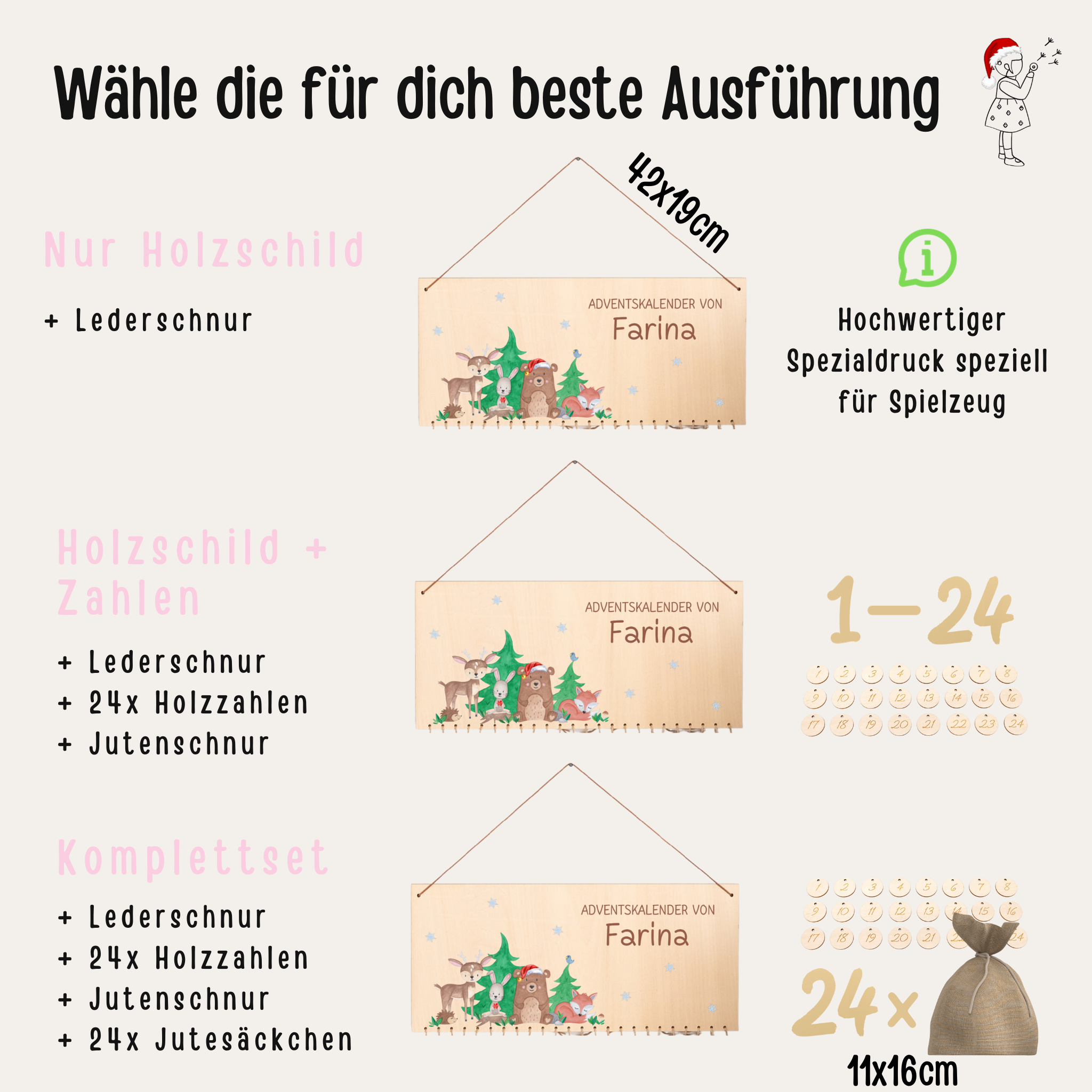 Adventskalender "Waldtiere Winter bunt" personalisiert