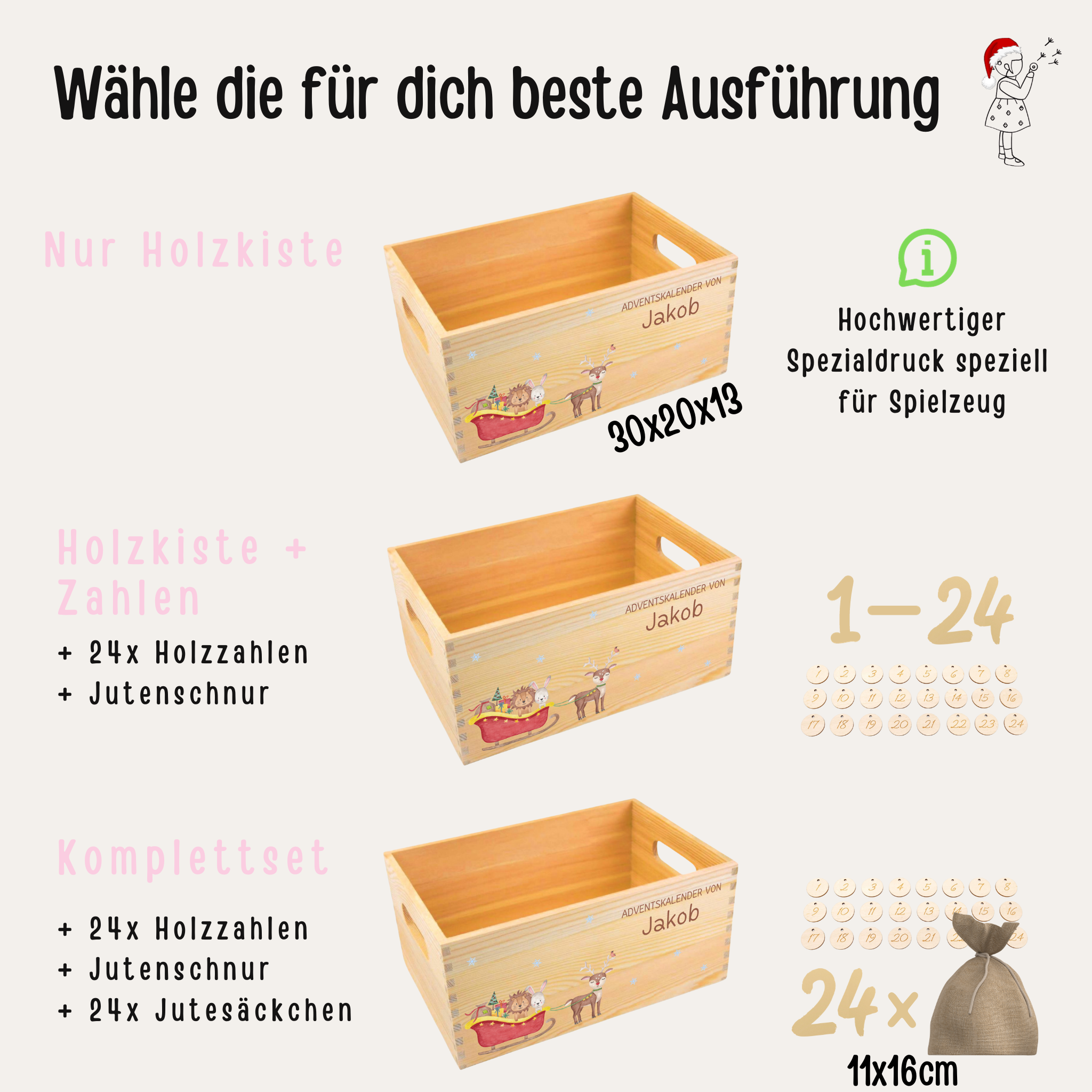 Adventskiste "Weihnachtsschlitten bunt" personalisiert