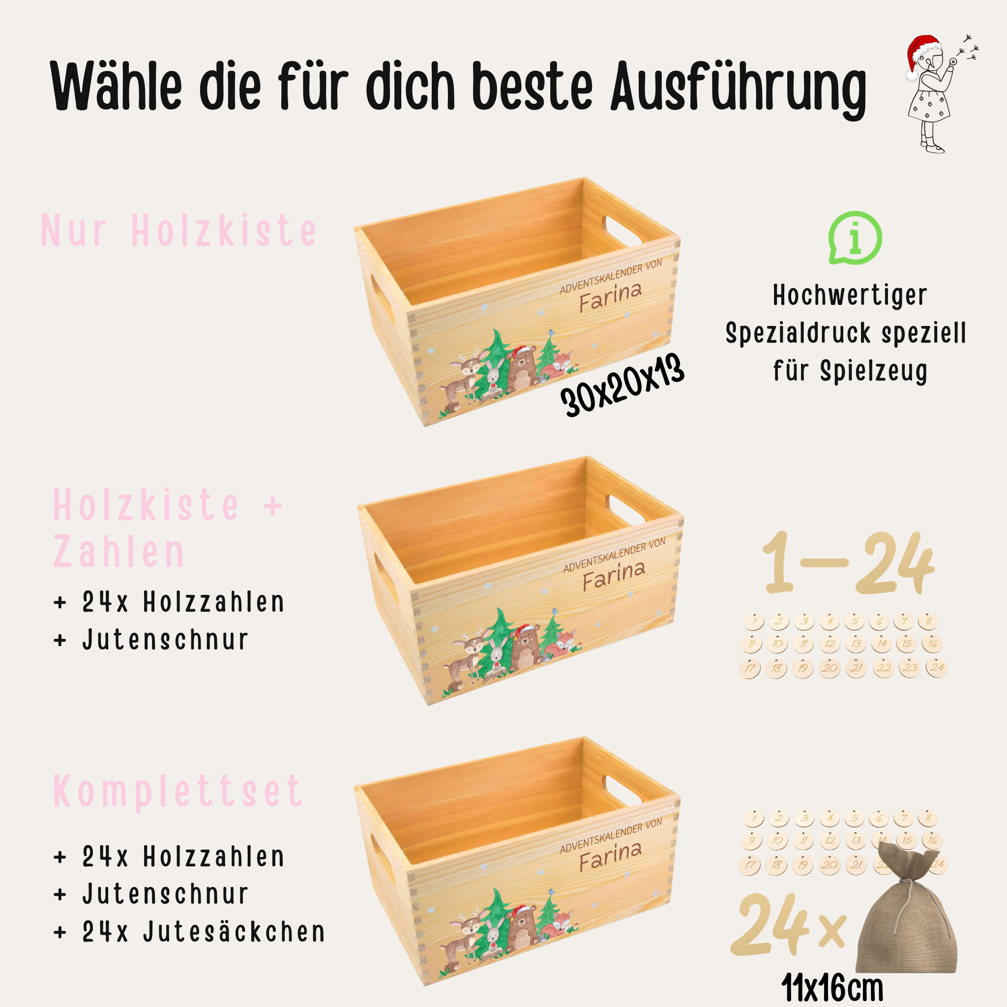 Adventskiste "Waldtiere Winter bunt" personalisiert