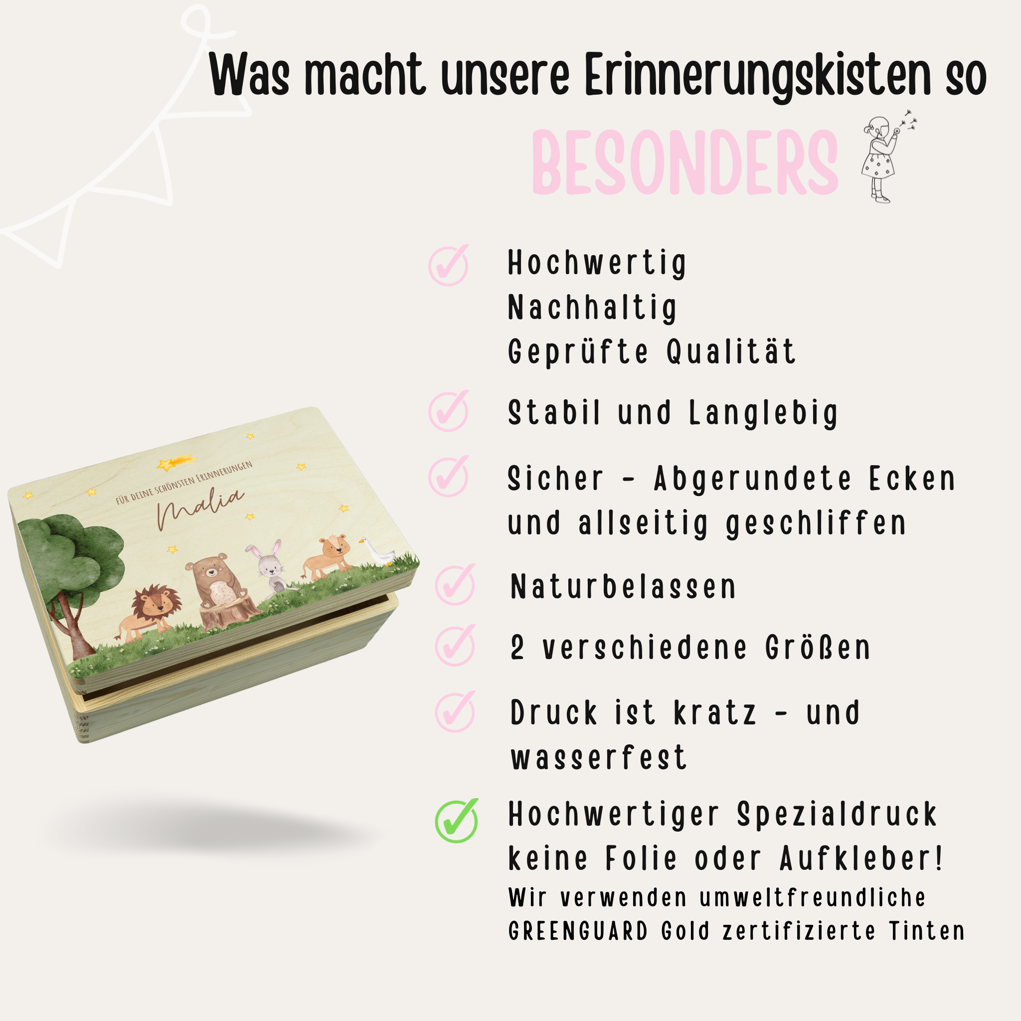 Erinnerungsbox Baby personalisiert - Tiere unterm Sternenhimmel Aquarell