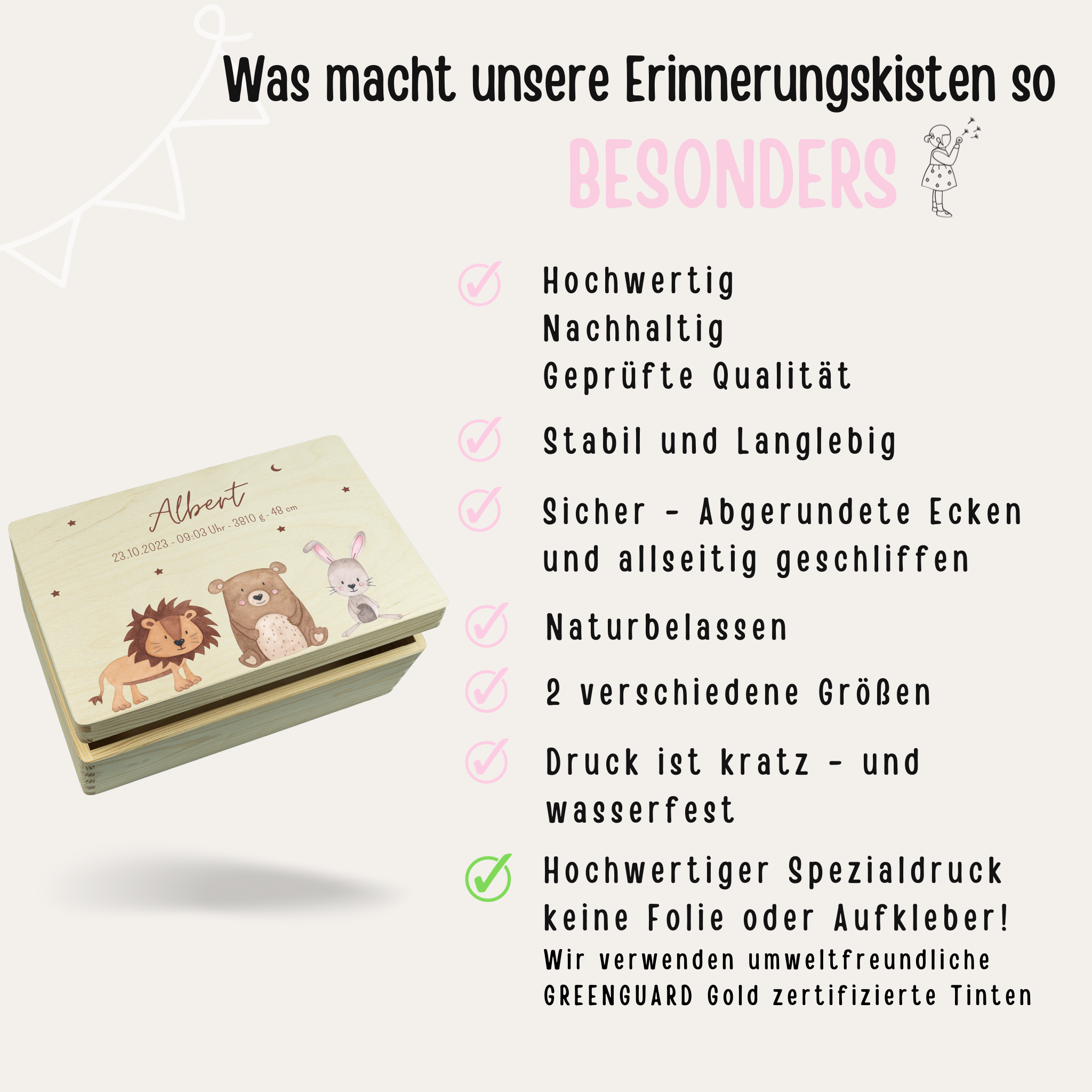 Erinnerungsbox Baby personalisiert - Tiere Sternenhimmel
