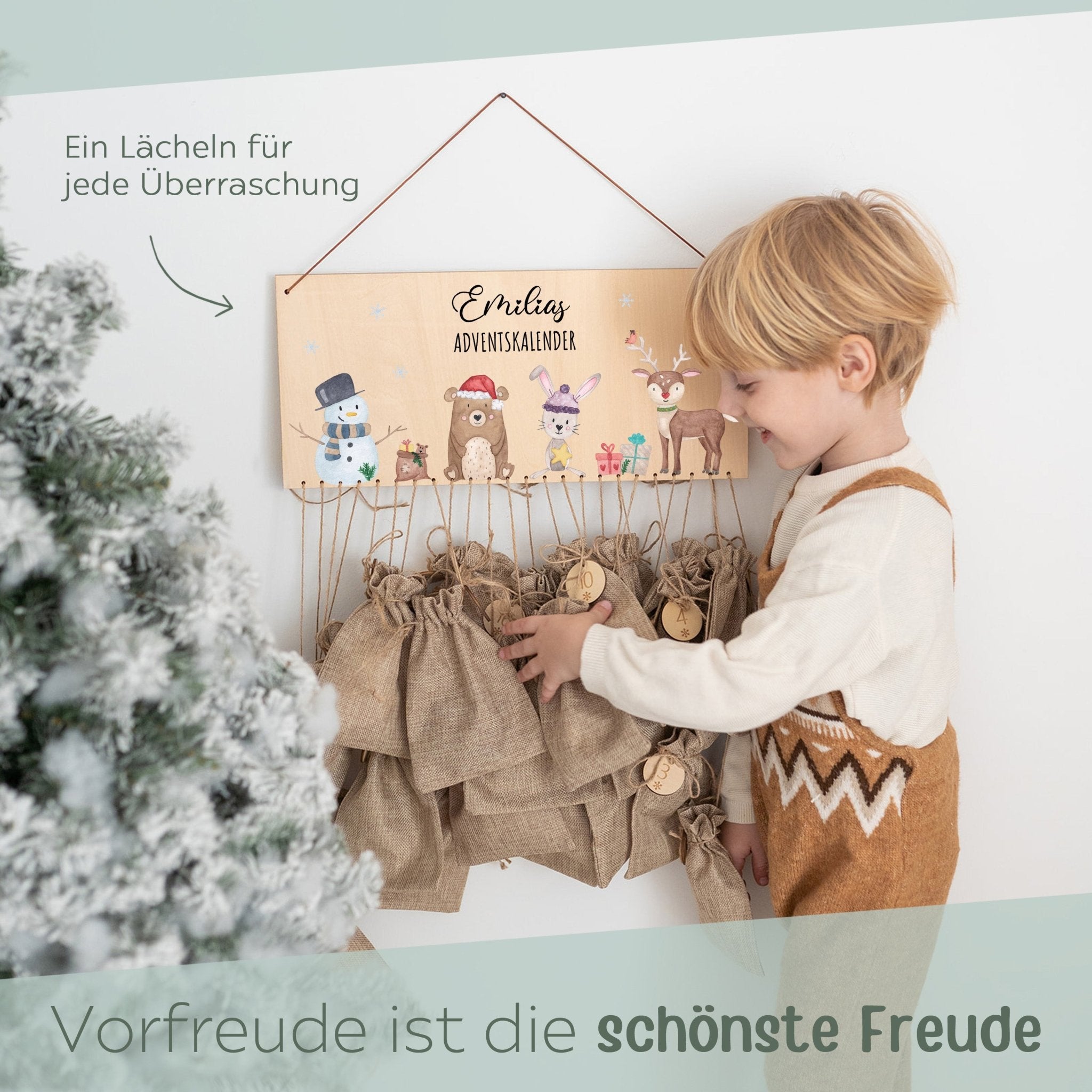 Adventskalender personalisiert - "Schneemann Tiere" Aquarell - wunderwunsch