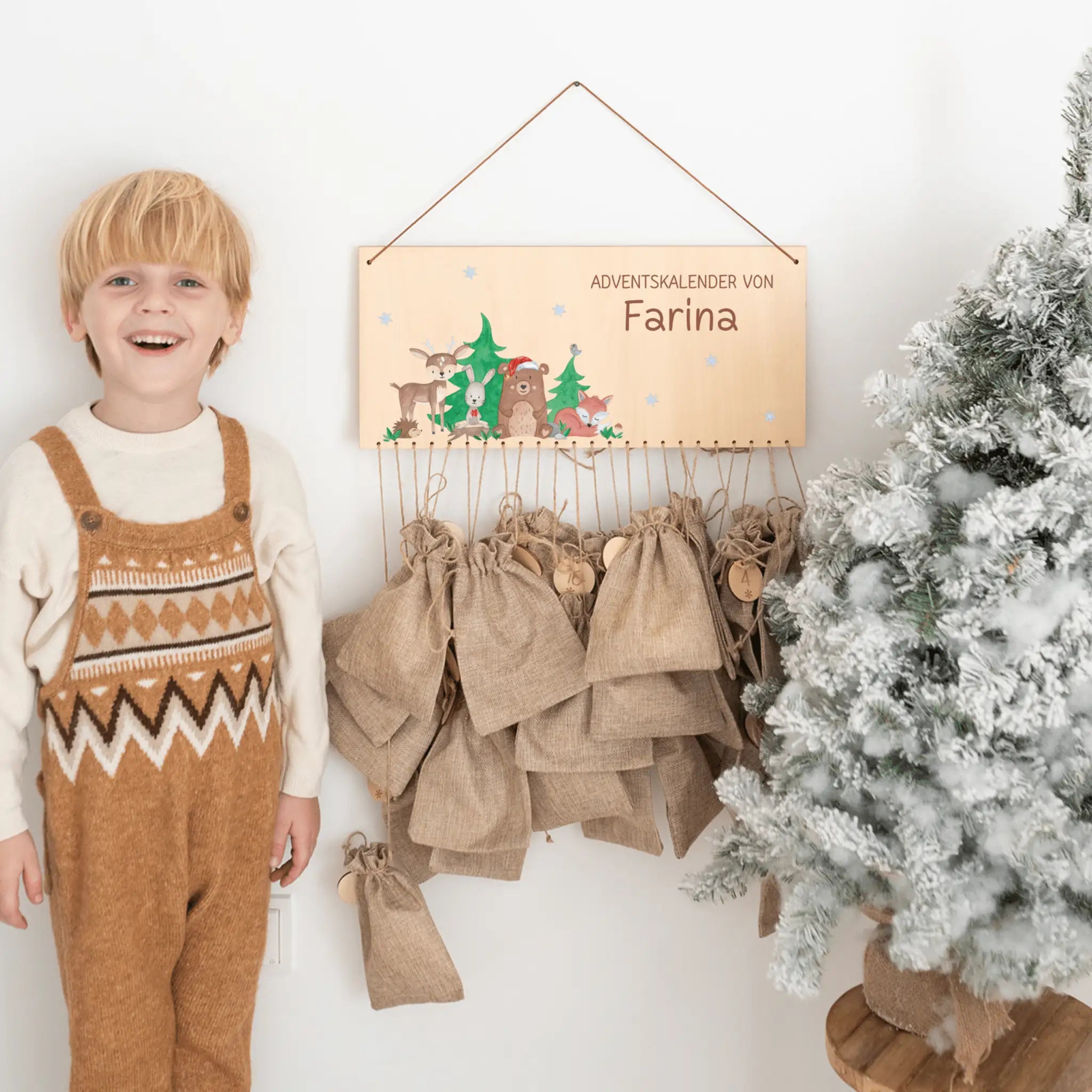 Adventskalender personalisiert - "Weihnachtliche Waldfreunde" Aquarell - wunderwunsch