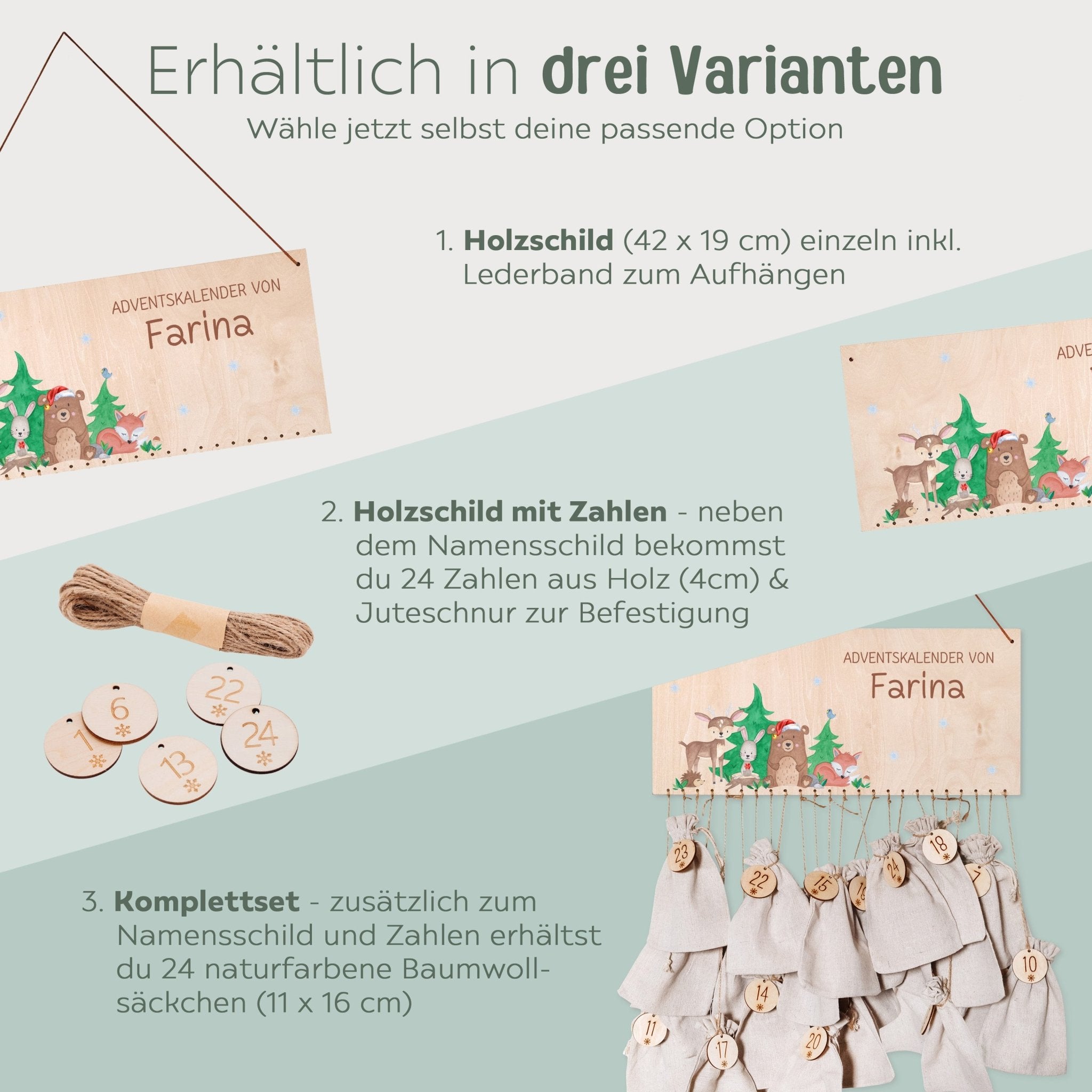 Adventskalender personalisiert - "Weihnachtliche Waldfreunde" Aquarell - wunderwunsch