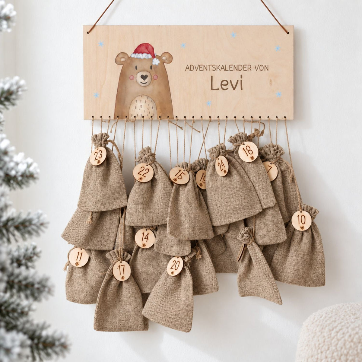 Adventskalender personalisiert - Weihnachtsbär Aquarell - wunderwunsch